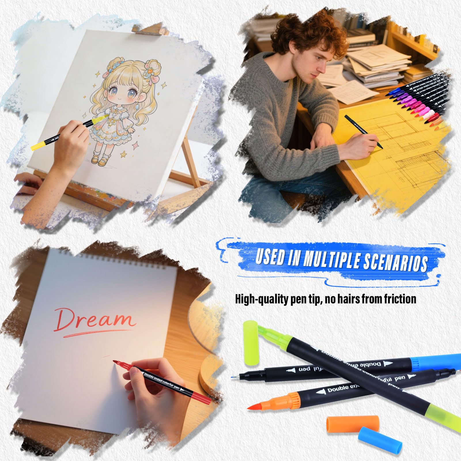 72 Colors Dual Markers Brush Pens for Adult Coloring,0.4MM Fine Point Art Marker, Double Tip Watercolor Brush Pens Coloring Marker for Hand Lettering, Drawing,Painting