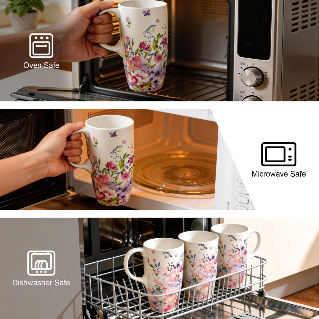 Topadorn Ceramic Mug with Lid Coffee Mug with Gift Box Latte Mug Coffee Cup,17oz.Pink Garden