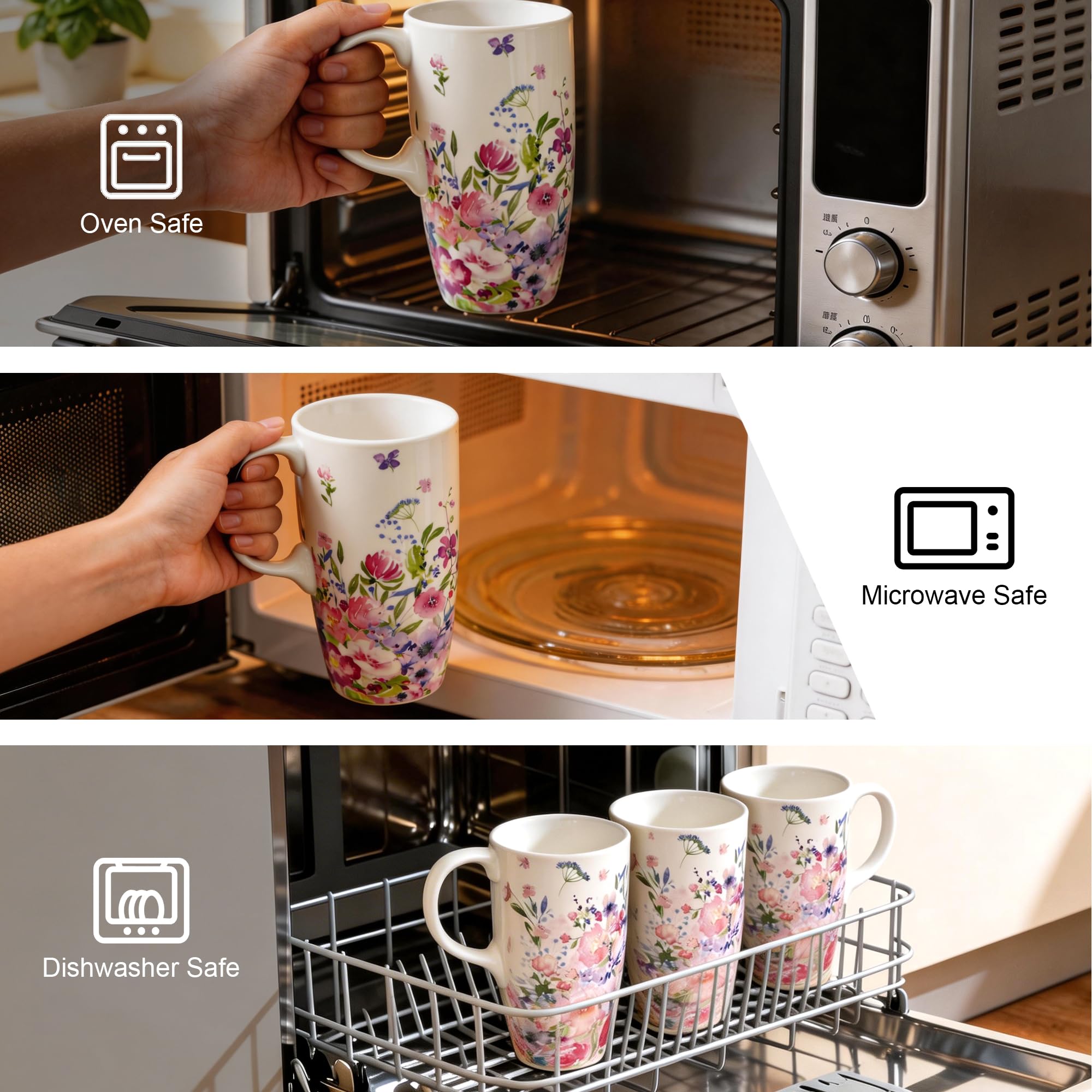 Topadorn Ceramic Mug with Lid Coffee Mug with Gift Box Latte Mug Coffee Cup,17oz.Pink Garden