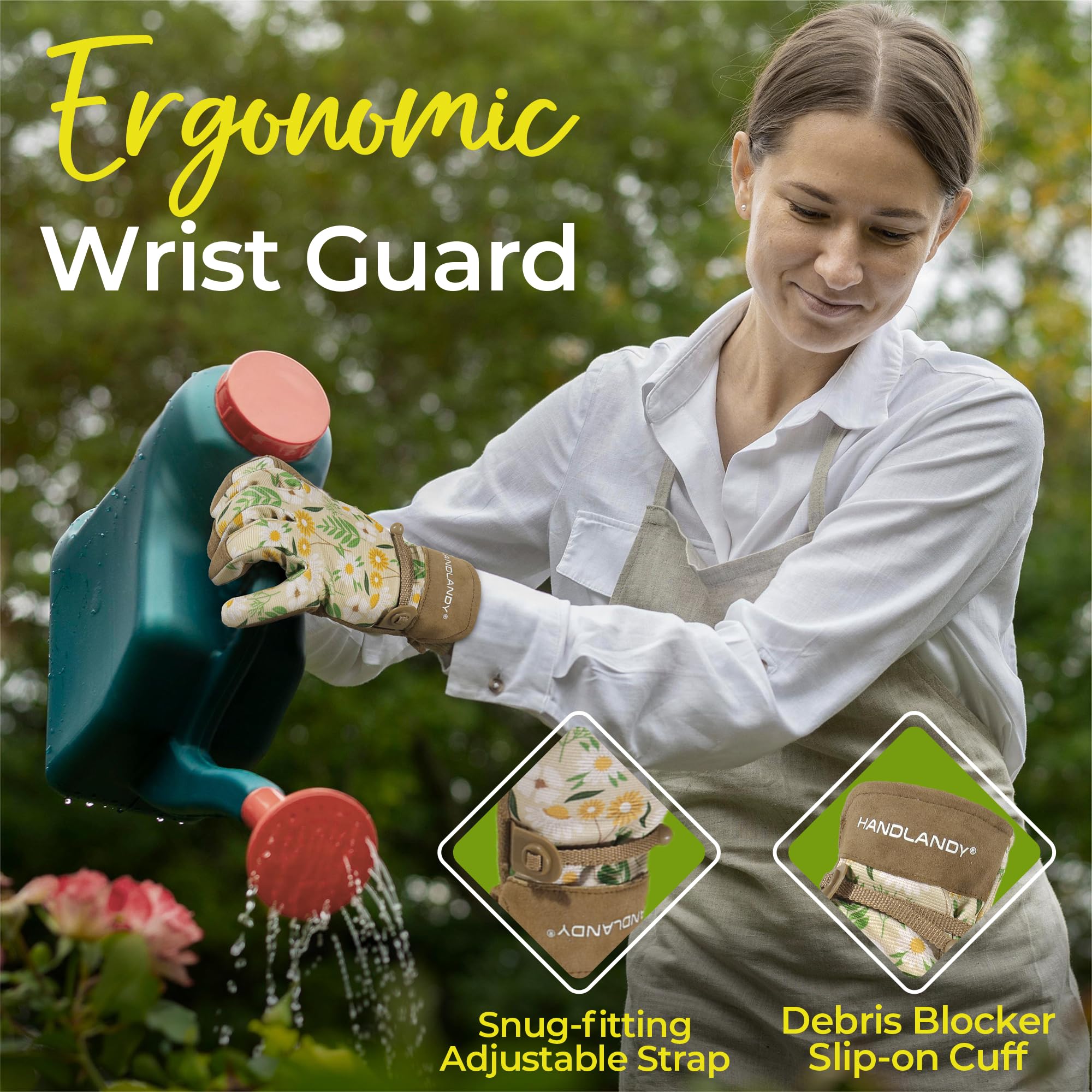 HANDLANDY Gardening Gloves for Women, Breathable Ladies Thorn Proof Leather Garden Yard Gloves Best Gift for Gardeners