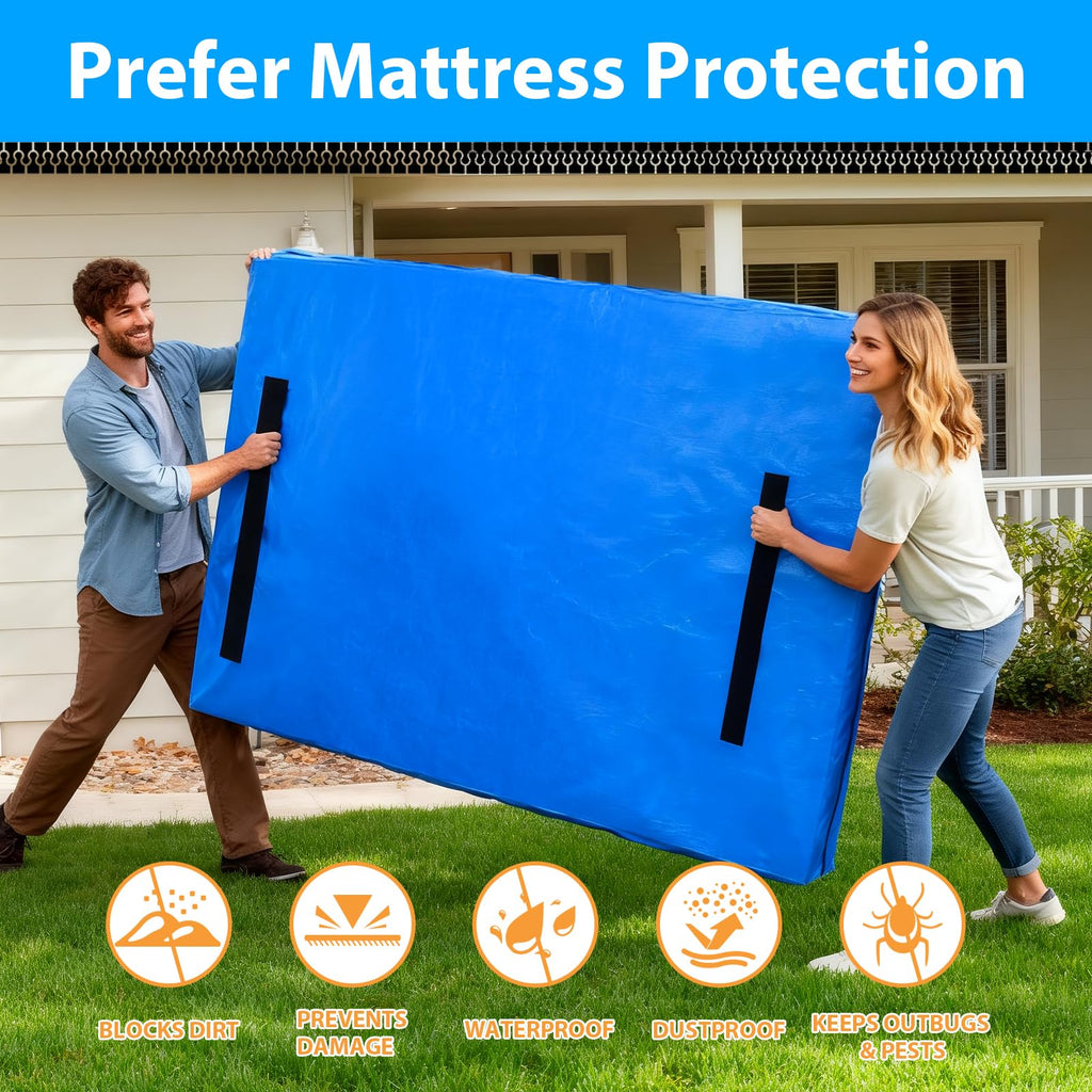 Mattress Bag for Moving, Extra Thick King Mattress Moving Bag with 8 Strong Carrying Handles,Heavy Duty Mattress Bag with Zipper,Reusable Waterproof Mattress Cover Mattress Protector - King Size