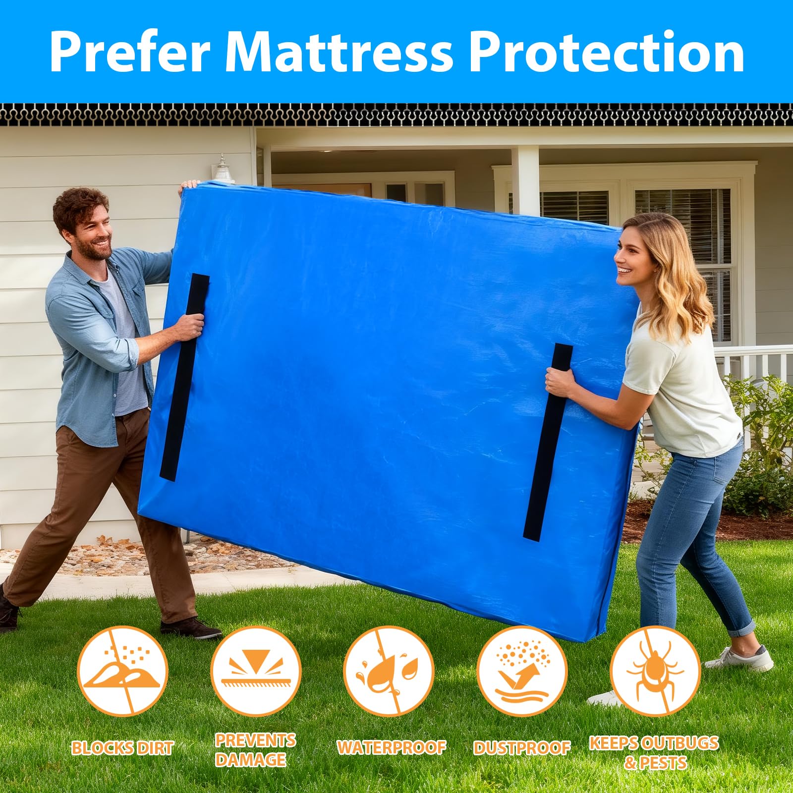 Mattress Bag for Moving, Extra Thick King Mattress Moving Bag with 8 Strong Carrying Handles,Heavy Duty Mattress Bag with Zipper,Reusable Waterproof Mattress Cover Mattress Protector - King Size