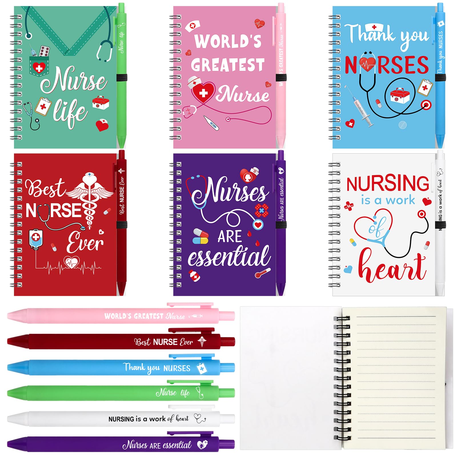 12 Pcs Nurse Graduation Gift Set Inspirational Spiral Notebooks Motivational Ballpoint Pens Bulk Nurse New Job Gifts Healthcare Worker Appreciation Present for Nursing Student Graduate