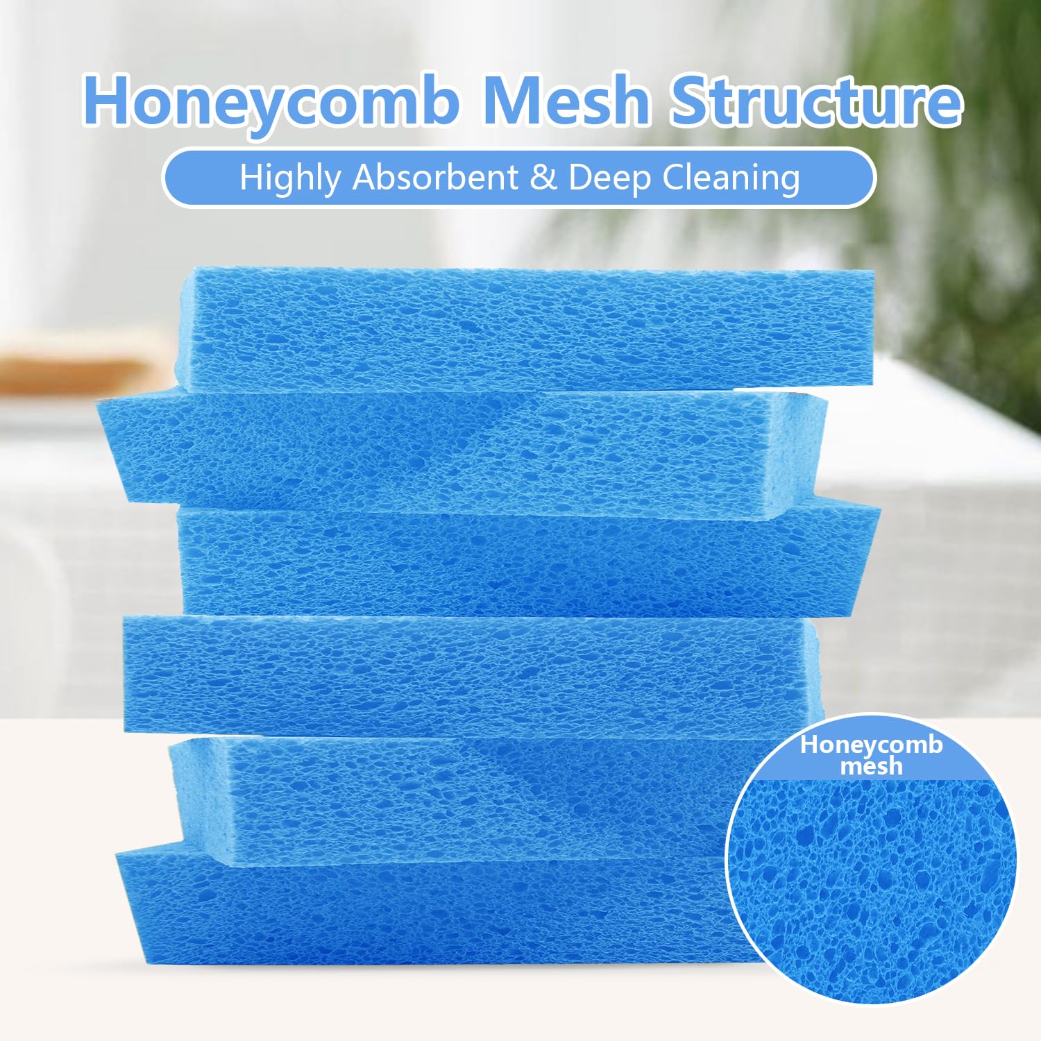 Cellulose Sponges, Large Size 4" x 6" x 1" - Heavy Duty Scrub Kitchen Sponge, Clean Tough Messes Without Scratching Kitchen Cleaning Pads, Pop Up Eco DIY (6 Pack), Blue