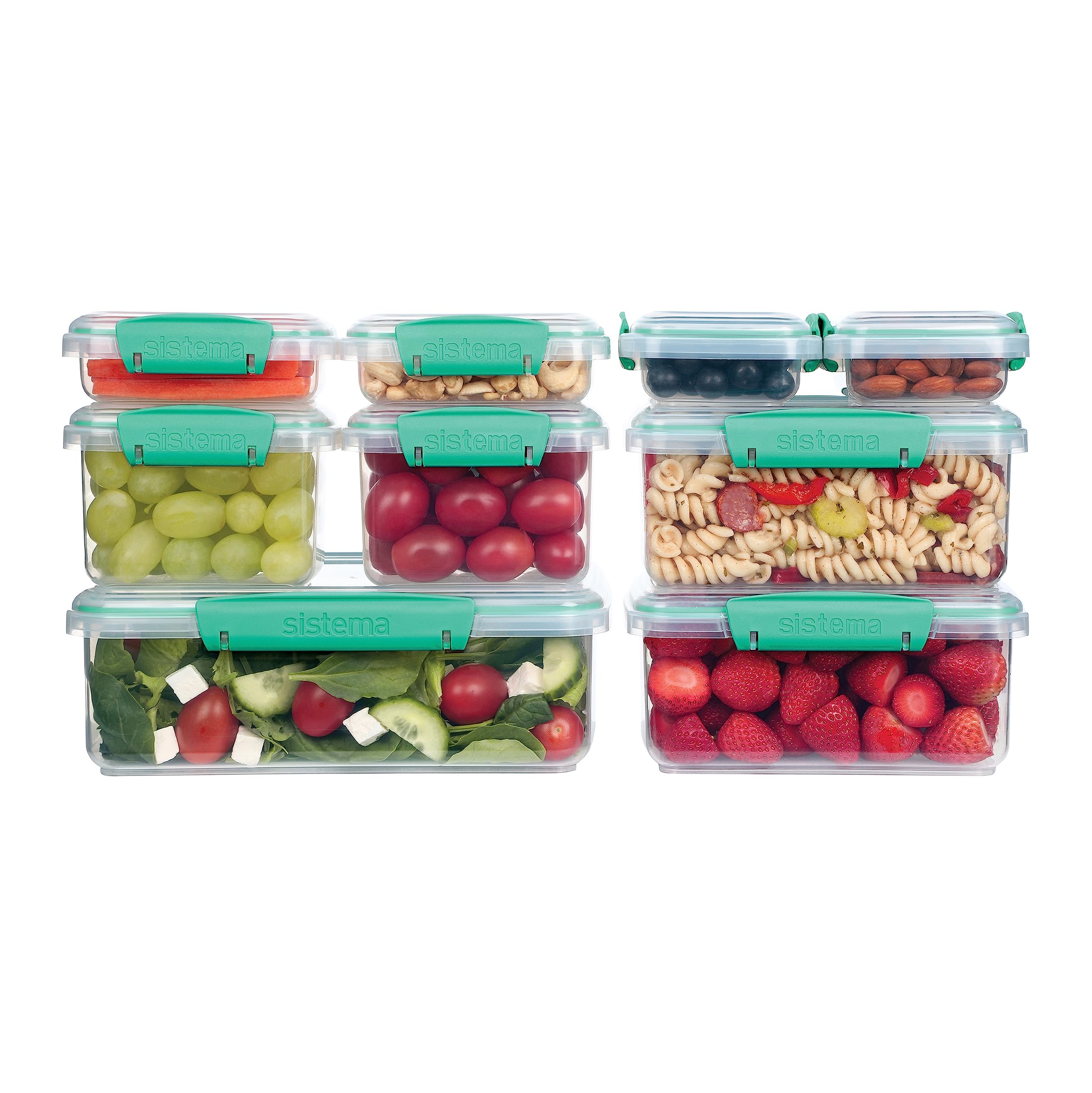 Sistema Food Storage Containers with Lids for Lunch, Meal Prep and Leftovers, Dishwasher Safe, BPA-Free, Teal, 18 Piece Set