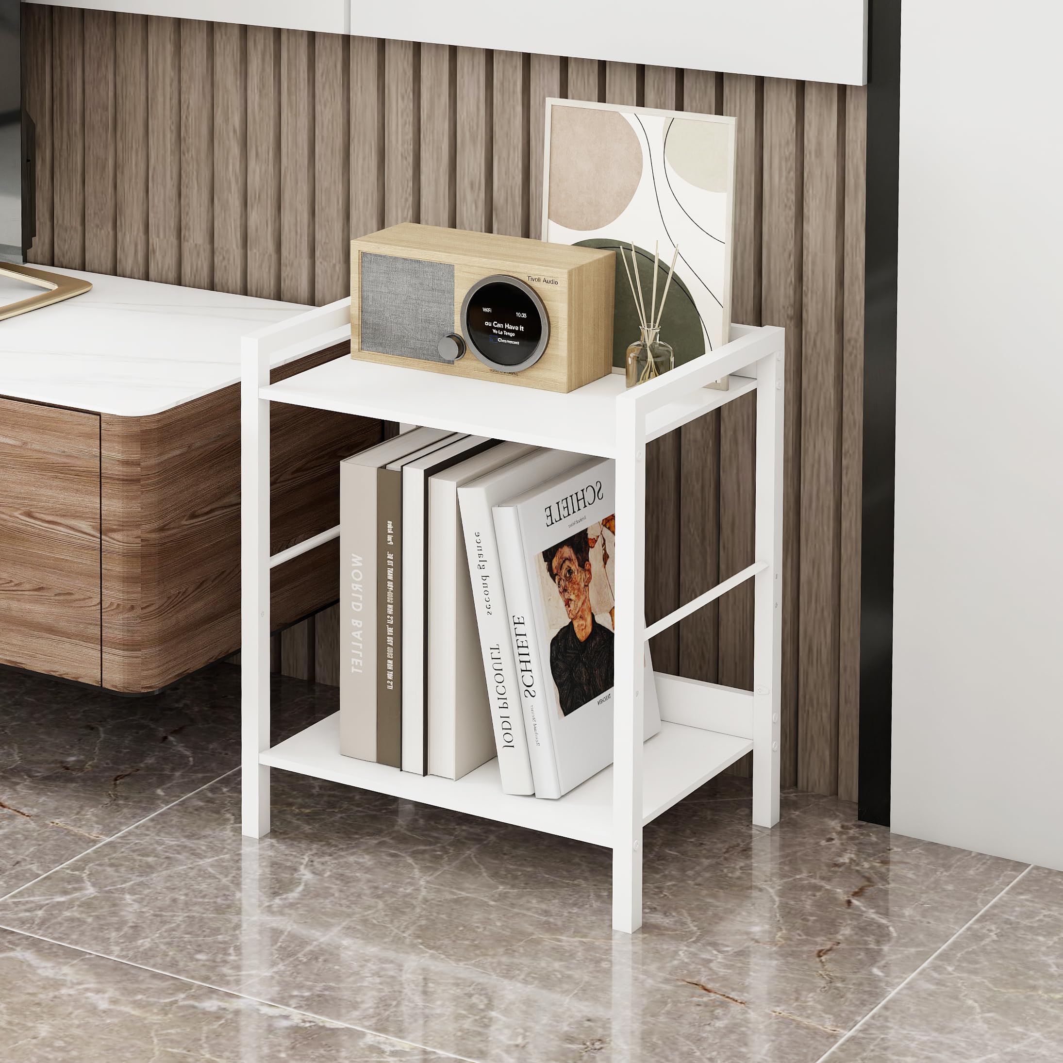Side Table, Small End Table 17 inch, Narrow Nightstand Bedside Table for Bedroom, Sofa Entryway Table for Livingroom, Outdoor Coffee Table, White