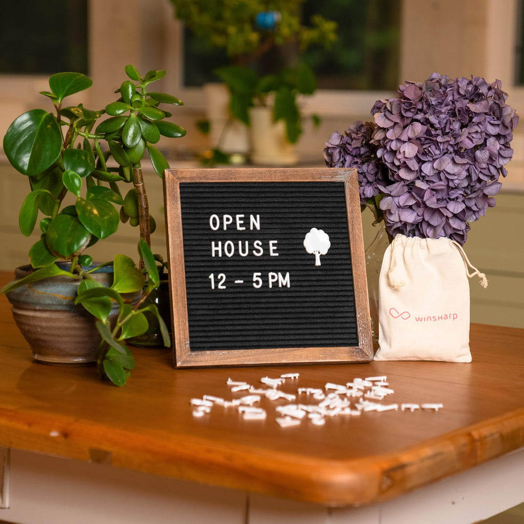 Black Felt Letter Board | 10"x10" Brown Rustic Wooden Frame Letter Board with White Letters | Premium Changeable Sign Boards for Home Decor Motivational Quotes Baby Announcement Price Menu List Message Letterboard With Stand For Small Business