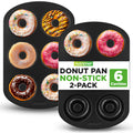 NutriChef Donut Pan - 2 Piece Set of 6 Cavity Nonstick Carbon Steel Donut Molds, Easy Release & Clean, Great for Bagels, Desserts & Chocolate, Dishwasher and Oven Safe