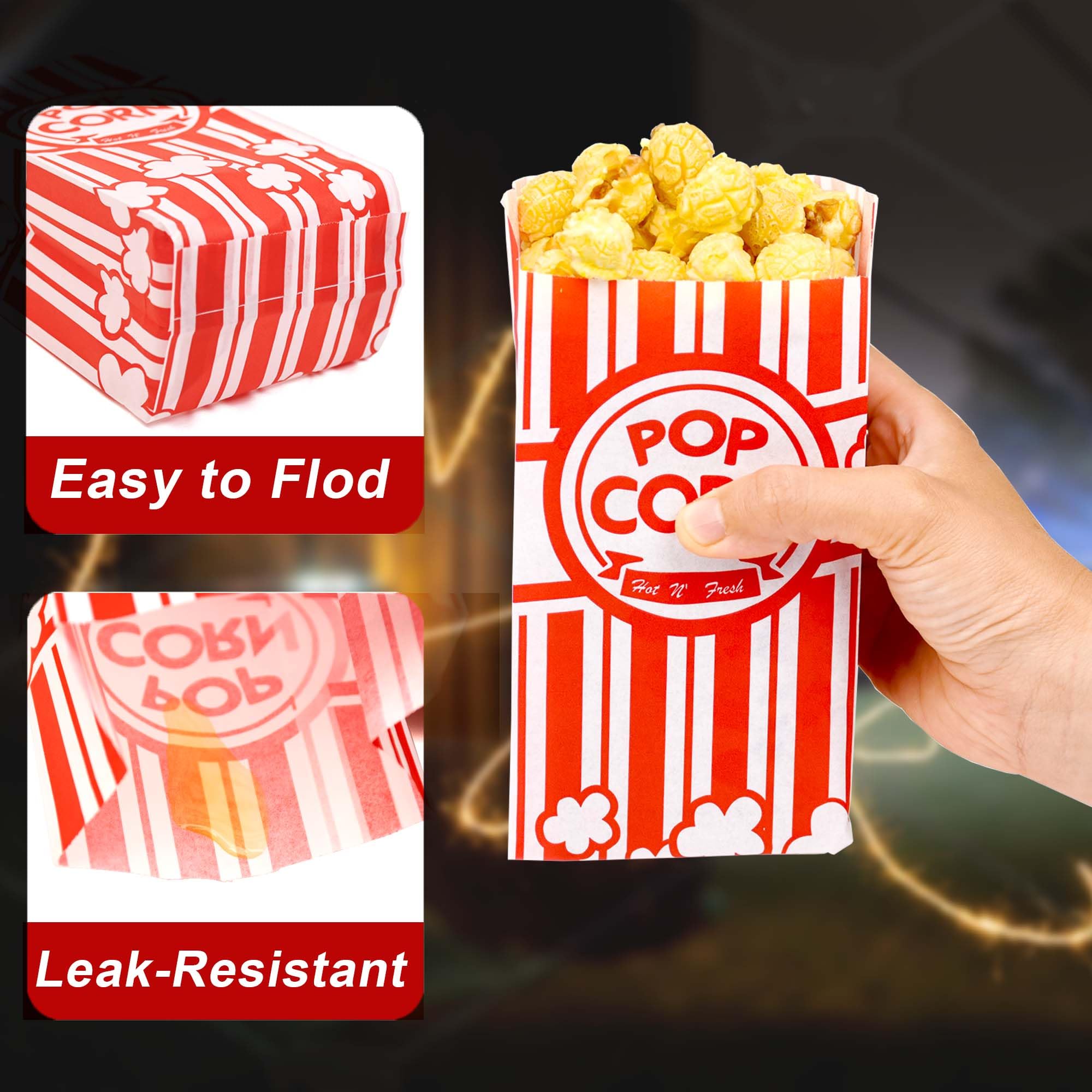 Homrelaxy 300Pcs Paper Popcorn Bags, 1 oz Popcorn Bags Individual Servings, Bulk Pop Corn Sleeves for Pop Corn Machine, Movie Night, Cinema, Carnival, Party, Concessions (300)