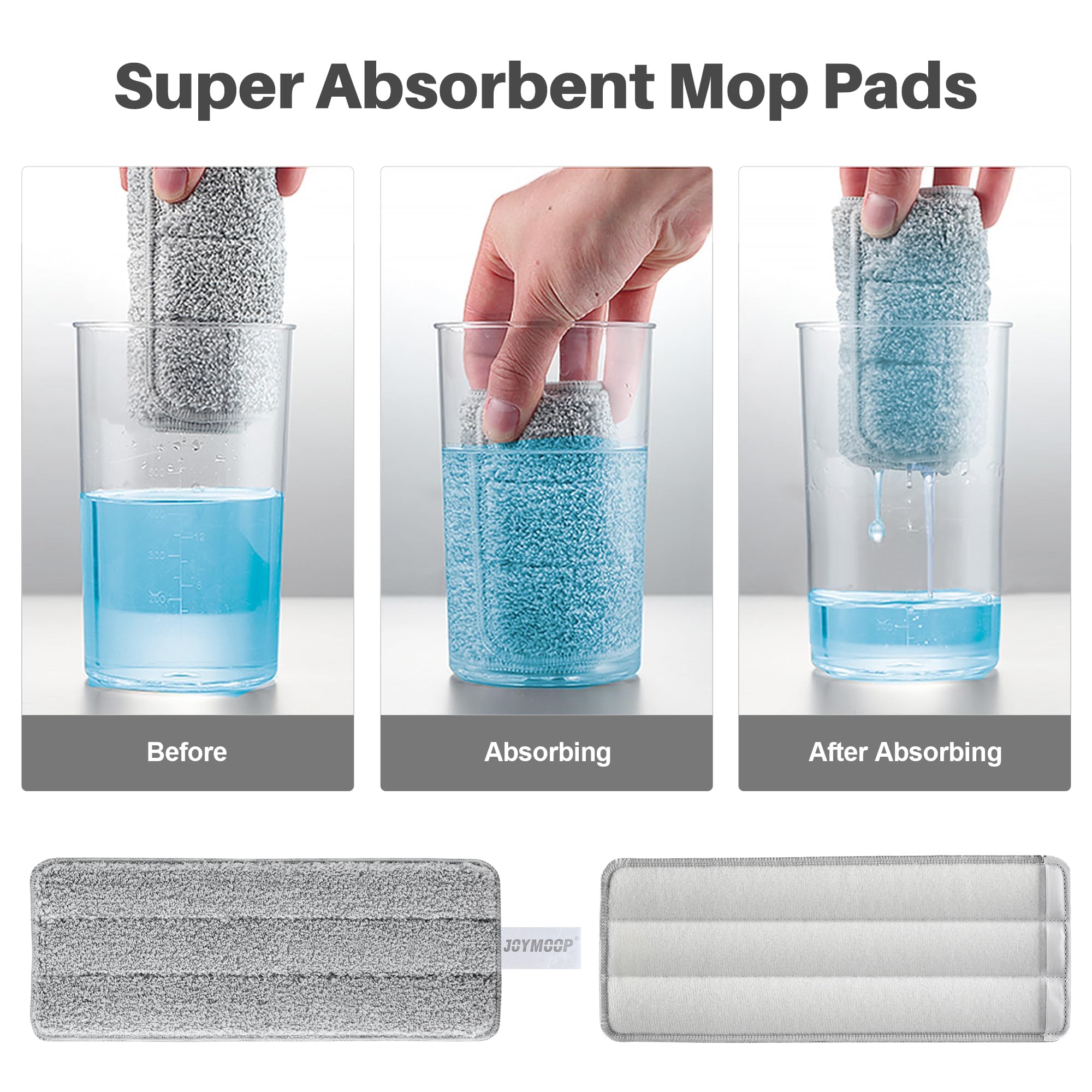 JOYMOOP Flat Mop, Microfiber Mop for Floor Cleaning and Long Handle Wall Cleaner, 60" Mop Handle with Flexible 15" Flat Head with a Microfiber Mop Pad - White