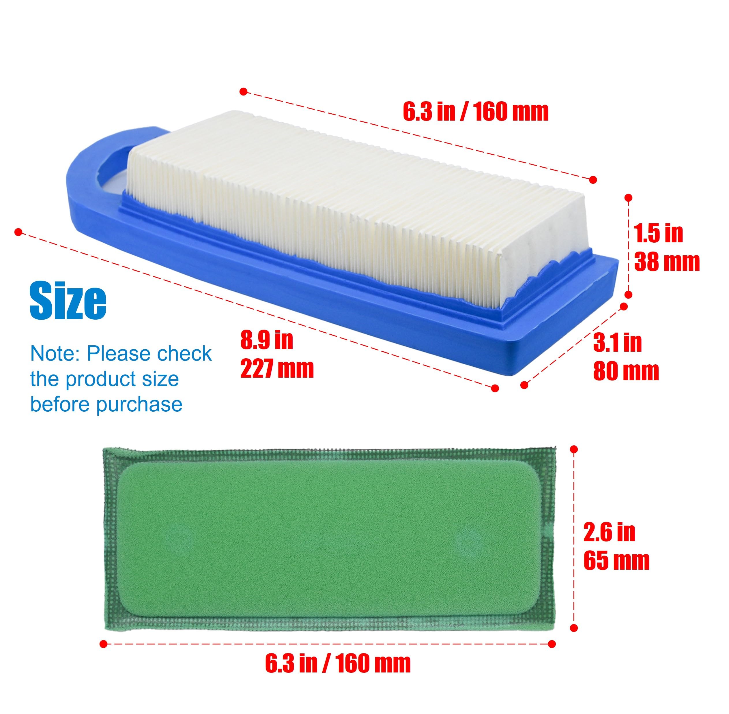 GY20573 697153 Air Filter Replacement for John Deere L100 LA105 LA110 LA100 LA115 L105 L107 Lawn Mower Engine, Replacement for BS 698083 795115 794422 697014 Air Cleaner Oil Filter Kit