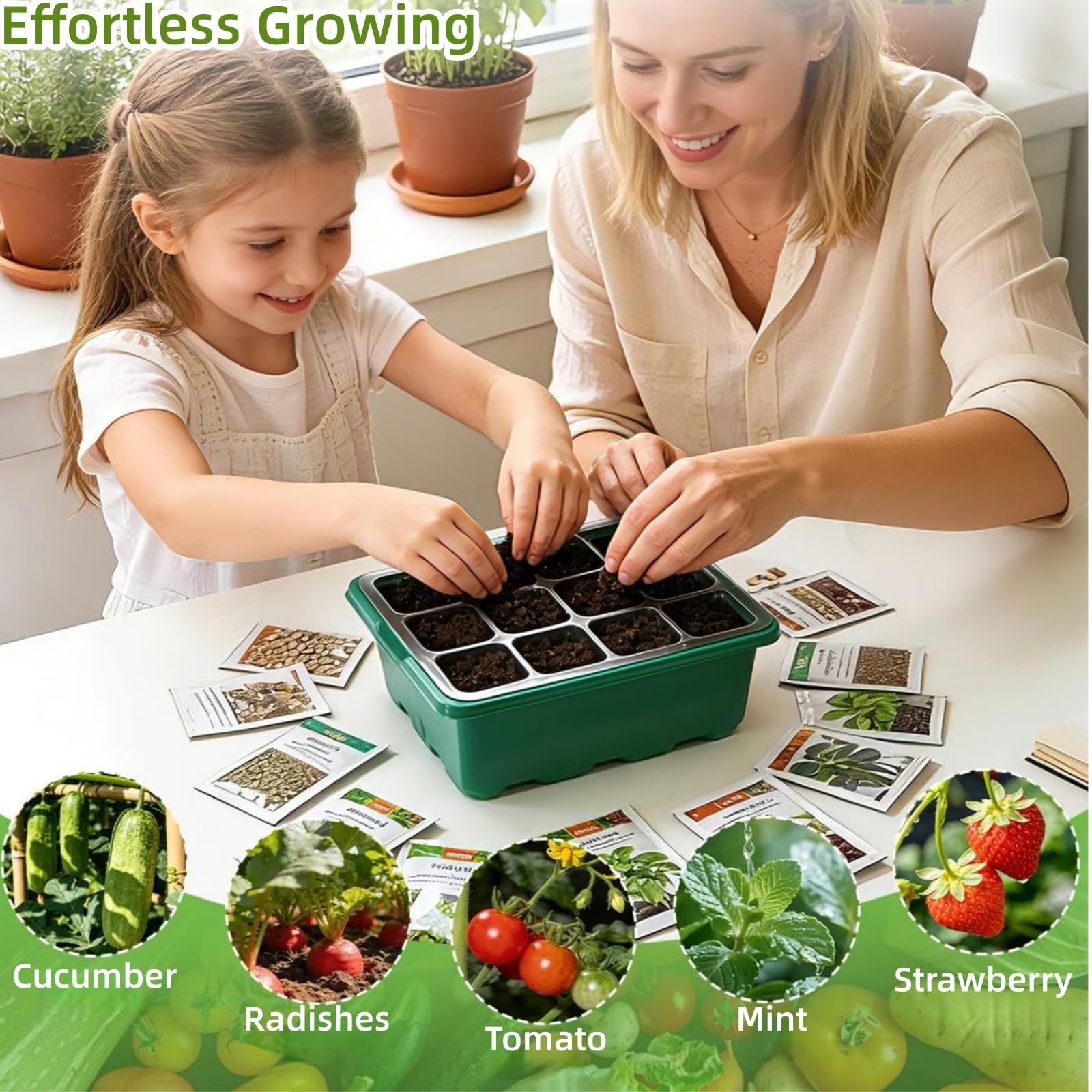 10 Pack Seed Starter Tray Seedling Kits, Plant Starter Kit with Adjustable Humidity Dome and Base, Indoor Greenhouse Mini Propagator for Seeds Growing Starting (120 Total Cells, Green)