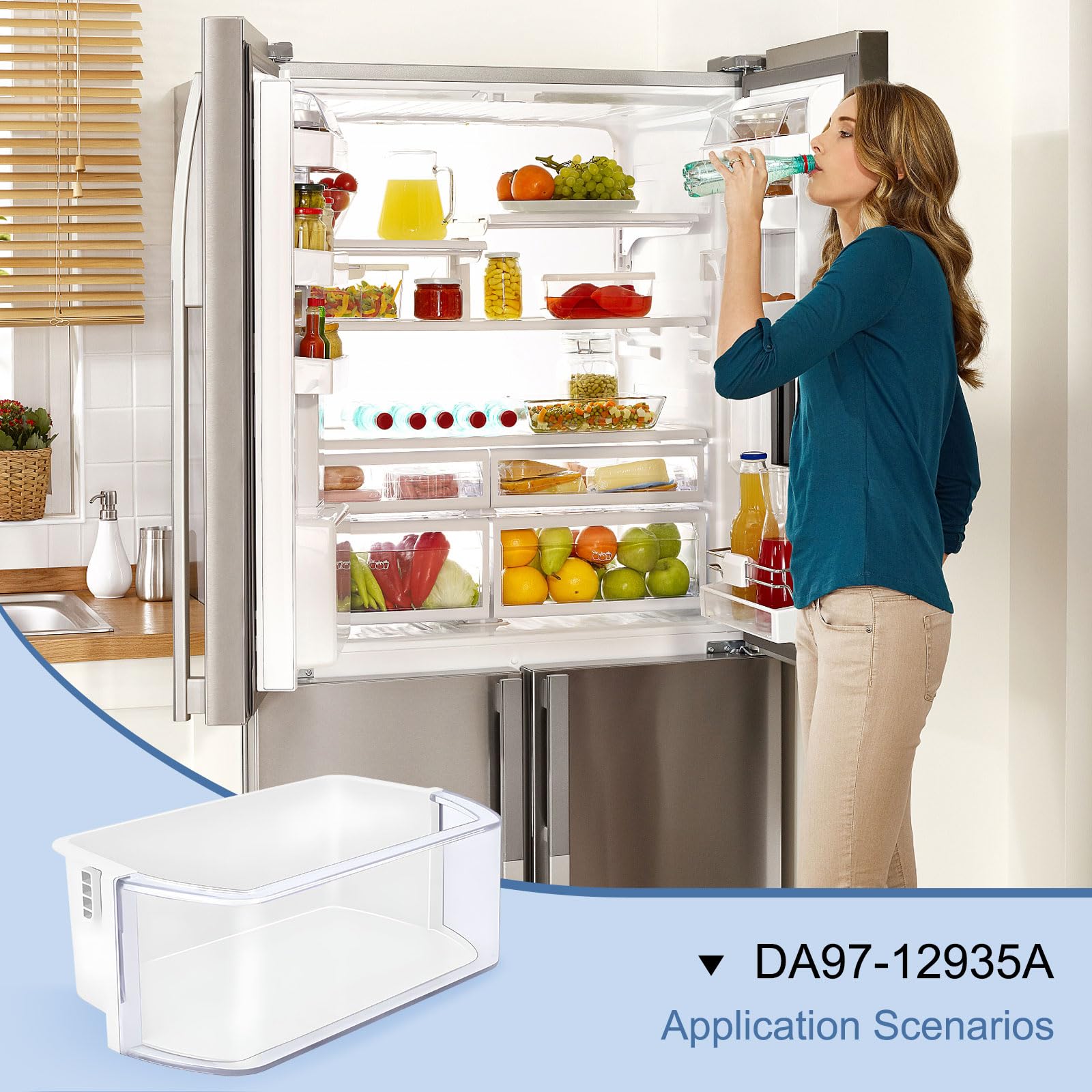 DA97-12935A Door Bin,Replacement for Samsung Fridge Door Bin RF220NCTASG、RF220NCTASR、RF220NCTASP、RF220NCTAWW etc refrigerator. Replace PS5575404、Ap5651846、EAP5575404、3377713 Samsung Fridge Door Shelf.