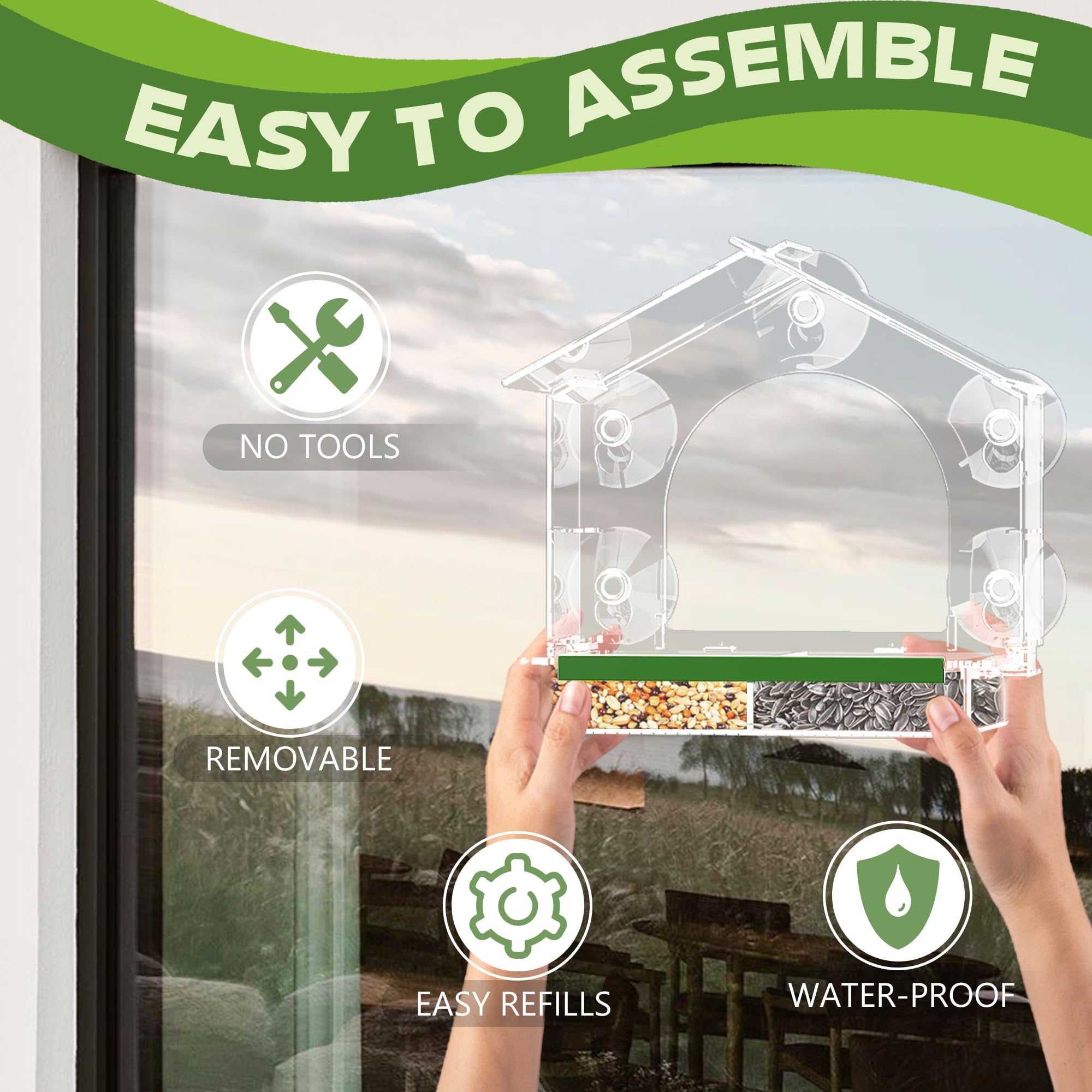 Window Bird Feeder for Outdoors, Clear Bird Feeders with 5 Extra Strong Suction Cups, Sturdy and Durable Bird House for Window Viewing Outside, Garden Decor Gifts for Bird Lover