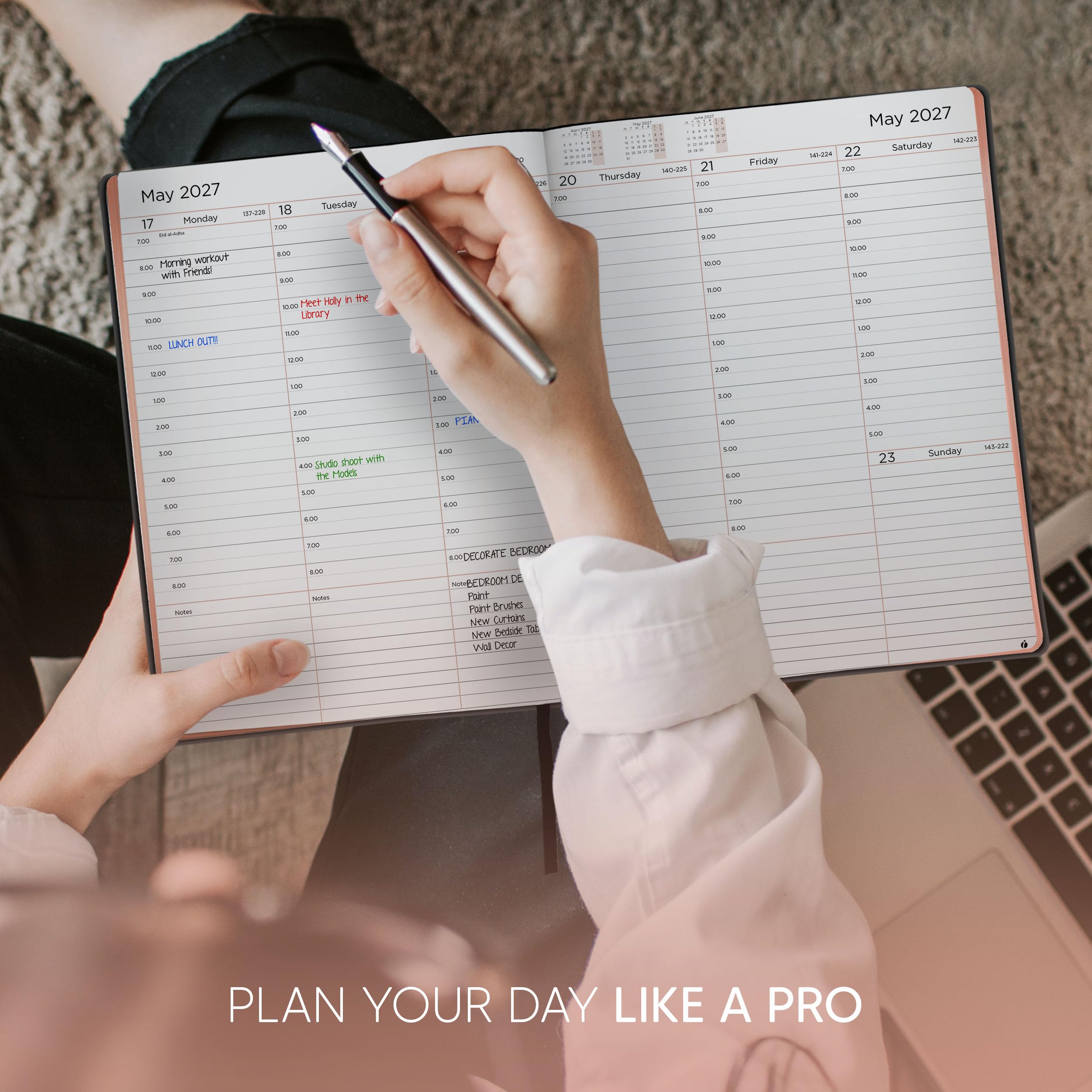 Academic Planner 2026-2027 - Rose Gold Edition, Weekly Planner and Monthly Planner – Hourly Appointment Book – Softcover Calendar, Simple Design for Productivity, June 2026 - July 2027 – 8.5 x 11