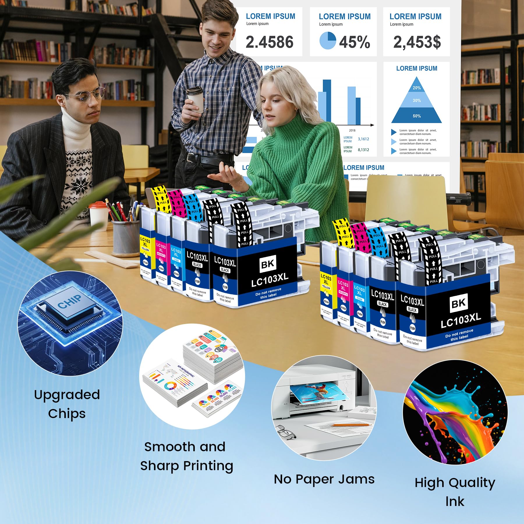 Compatible LC103 Ink Cartridges Combo Pack Replacement for Brother LC-103 103 Ink Cartridges for Brother DCP-J152W MFC-J245 J285DW J450DW J470DW J475DW Printer (10-Pack, 4BK/2C/2M/2Y)