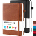 2 Pack Bullet Dotted Journal Notebook, Hardcover Leather A5 Diary Journaling Supplies for Women/ Men Work Writing, 100GSM Thick Paper, Inner Pocket, Brown Black, Office School Supplies, 5.7" x 8.4"