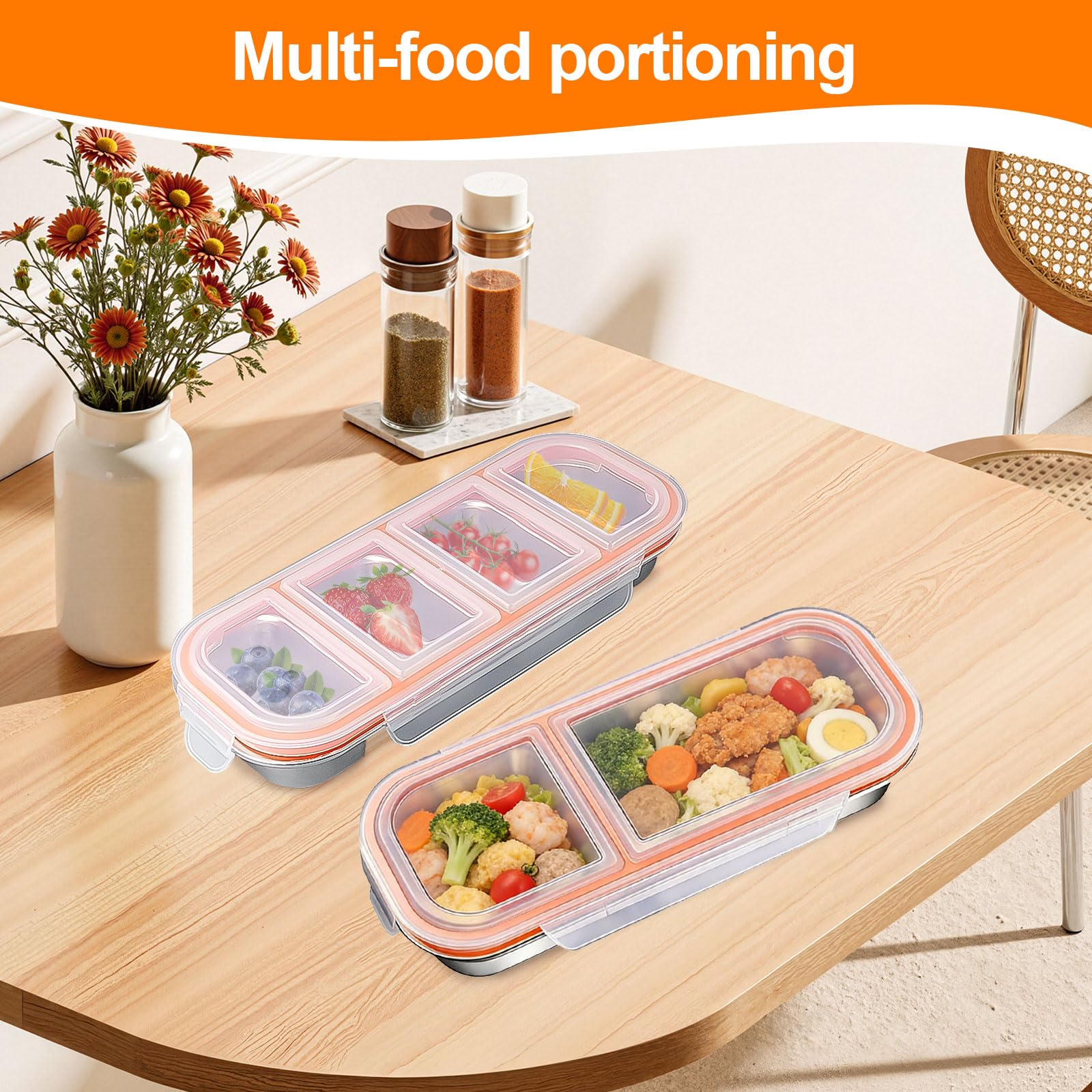 304 Stainless Steel Snack Box Snackle Box 4+2 Compartments with Lids Portable Food Container for School, Office & Picnic. (2 Pcs)