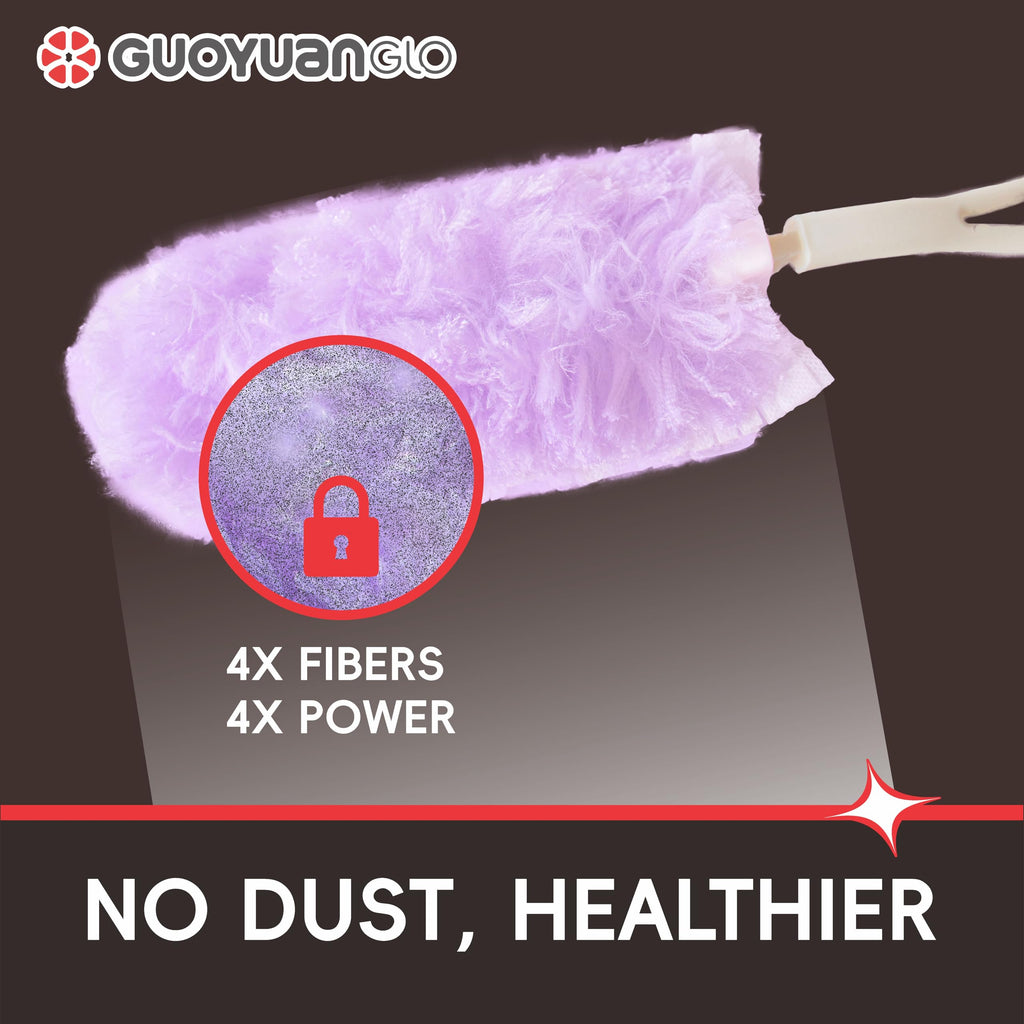 GUOYUANGLO Disposable Dusters Refills 360 Degree Heavy Duty Dusters Refills Purple Disposable Duster Heads for Blinds Ceiling Fans Furniture Multi-Surface Dusting-20 Counts with Short Handle