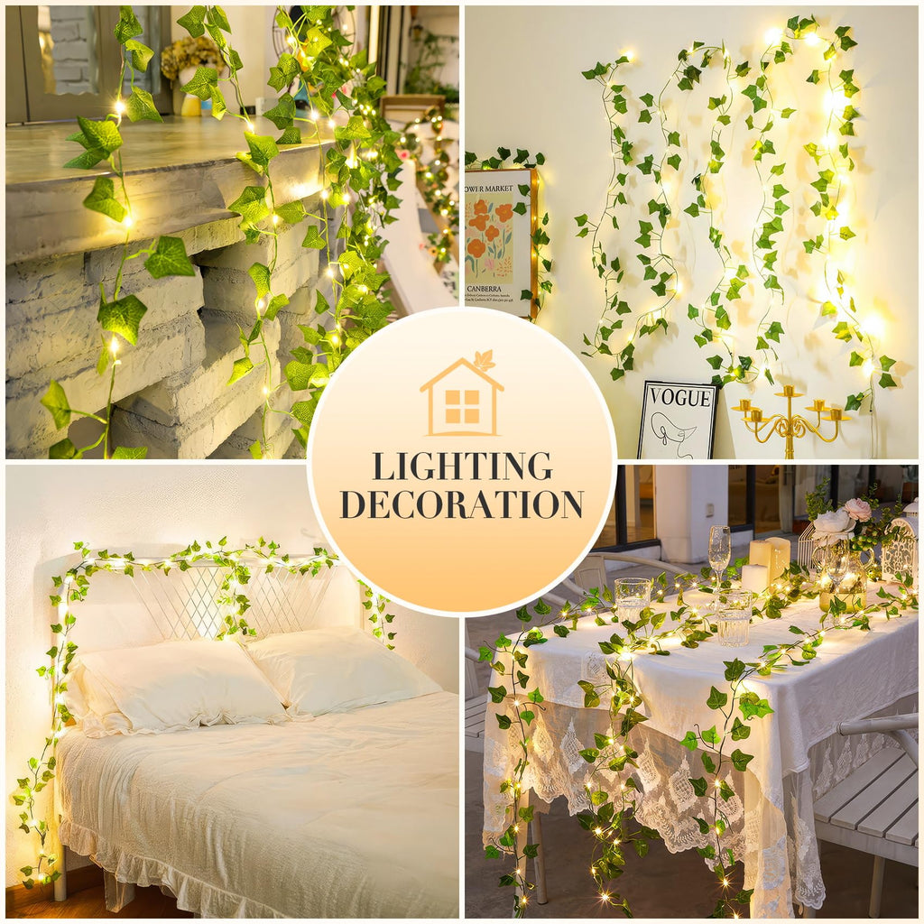 KASZOO 33ft 100 LED Vine with Fairy Lights with Remote - Fake Vines String Lights Battery/USB Operated, Ivy Garland, Leaf Lights for Bedroom Garden Party Wall Room Decor
