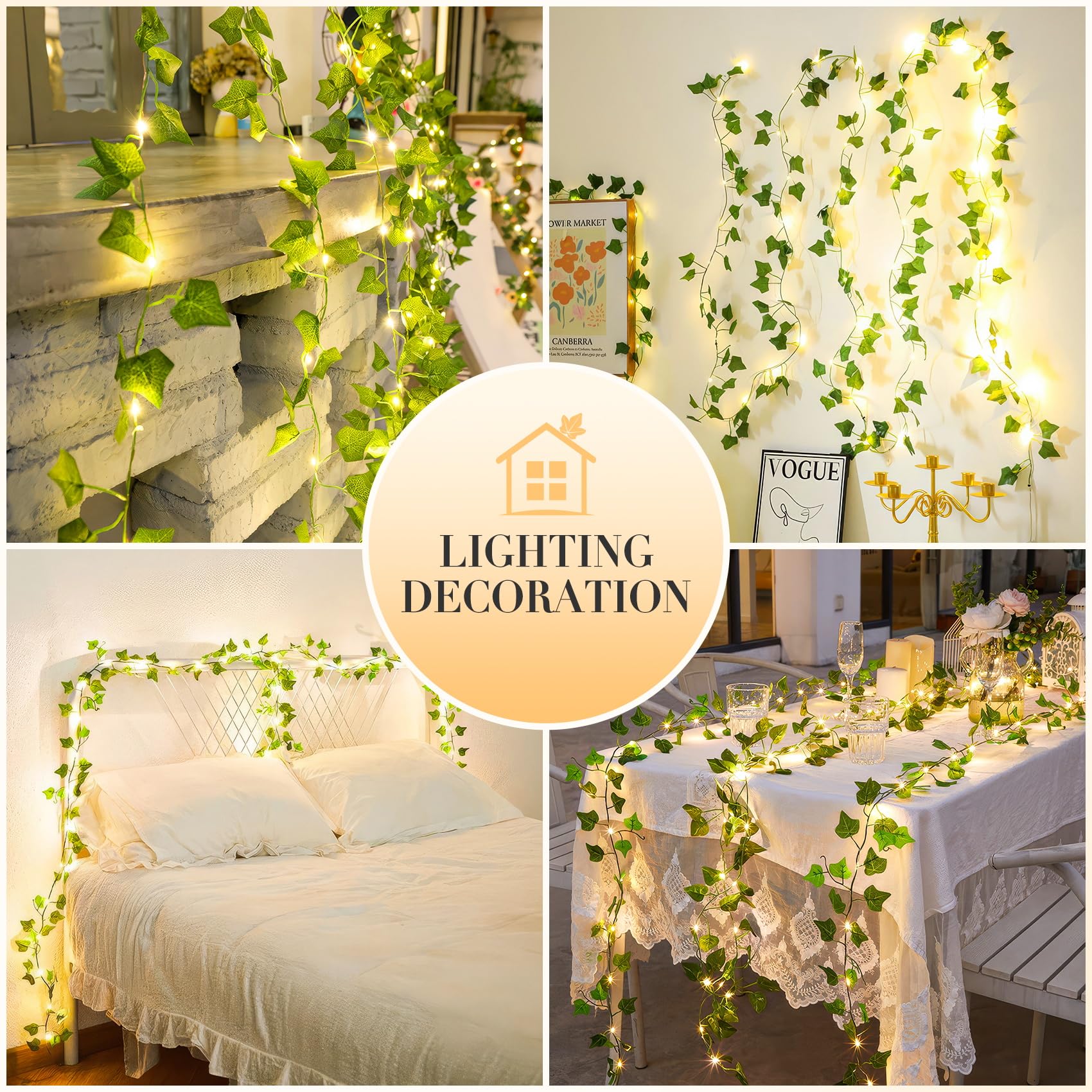 KASZOO 33ft 100 LED Vine with Fairy Lights with Remote - Fake Vines String Lights Battery/USB Operated, Ivy Garland, Leaf Lights for Bedroom Garden Party Wall Room Decor