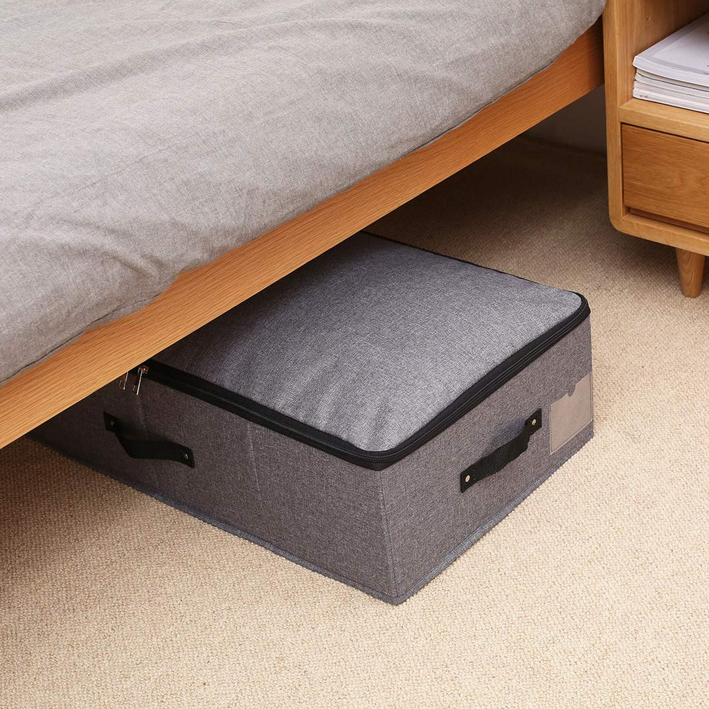AMJ [2 Pack] Foldable Under Bed Storage Bags Basket Container with Durable Fabric for Shoes, Clothes, Blanket Organizers, Comforter, Black Grey