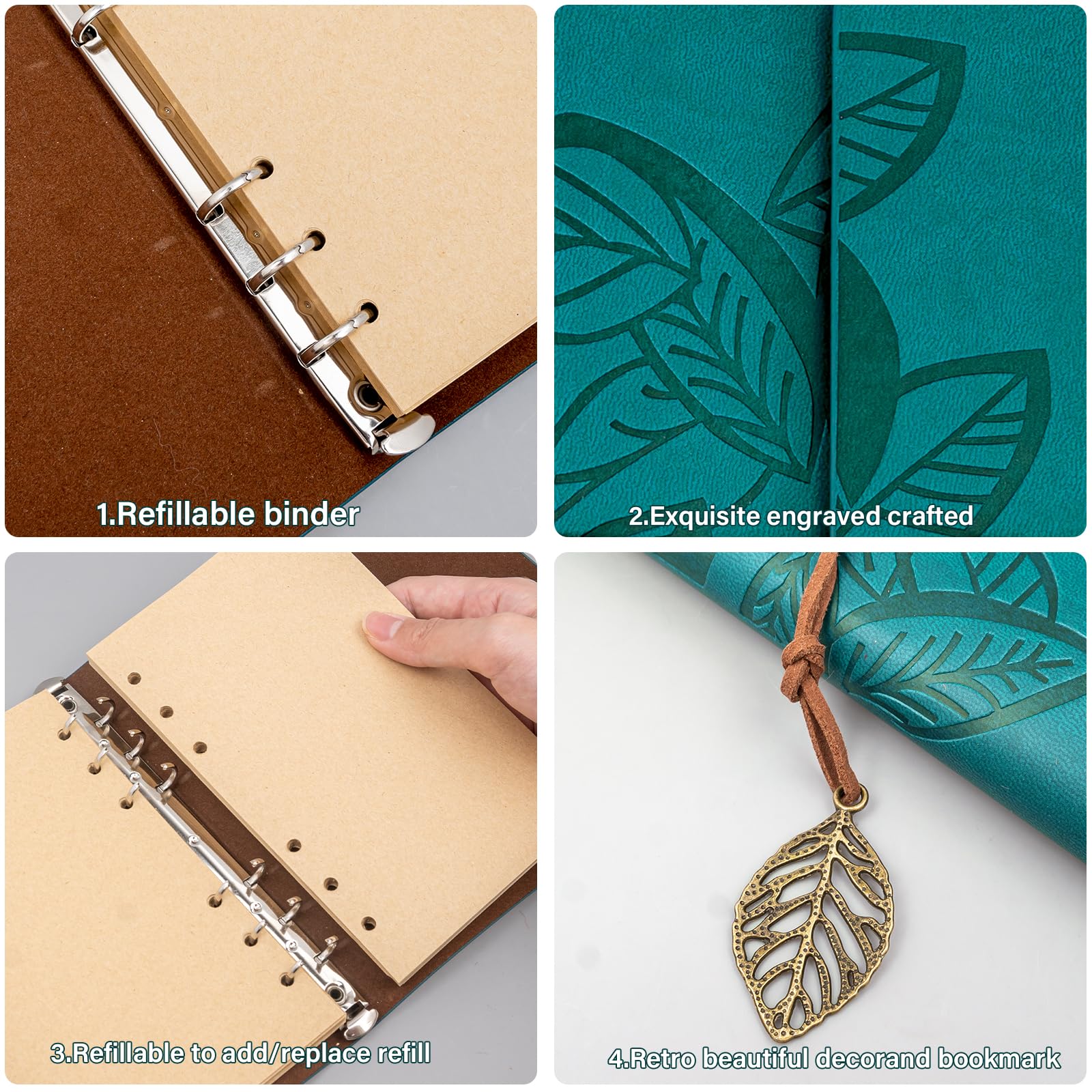 5 Pcs Leather Journal Notebook, A6 Refillable Travel Vintage Writing Journals Diary, Gifts for Women Teen Girls and Boys, 100GSM Blank Paper, 5 x 7 inches