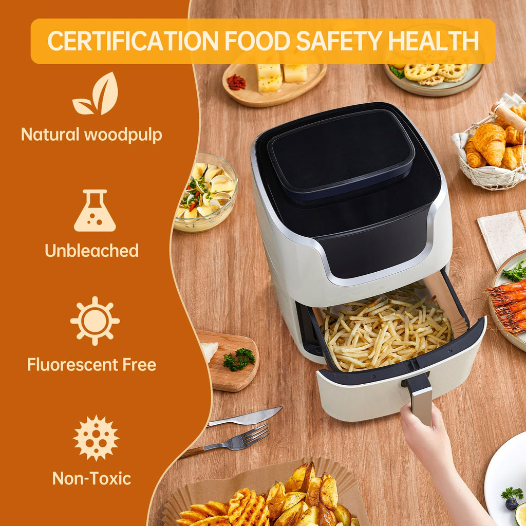 Disposable Air Fryer Liners, 200-Pack 9-Inch Square Parchment Paper - Non-Stick & Grease-Proof for 5-7 QT Air Fryer Baskets, Also Microwave Safe (100, 9 Inch)