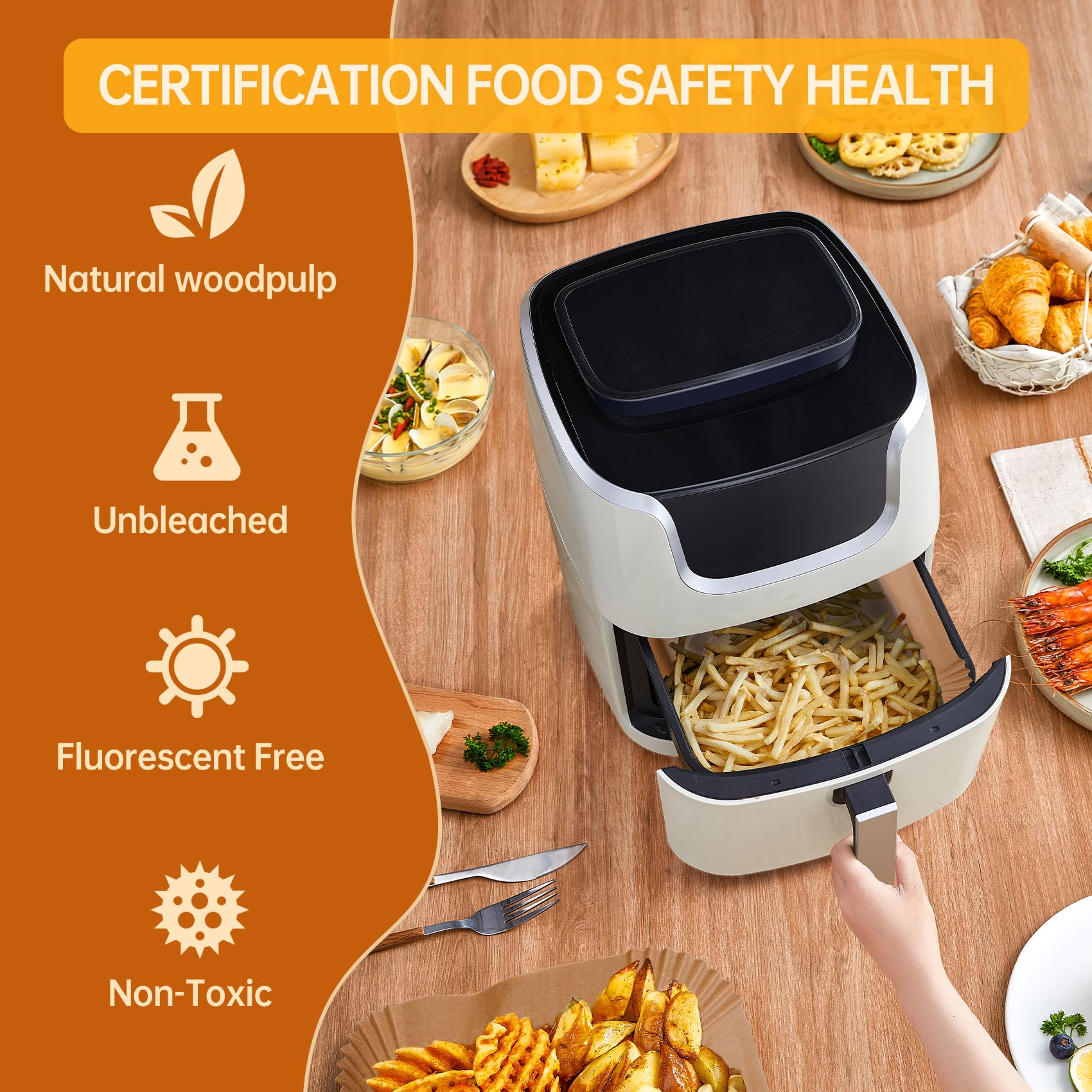 Disposable Air Fryer Liners, 200-Pack 9-Inch Square Parchment Paper - Non-Stick & Grease-Proof for 5-7 QT Air Fryer Baskets, Also Microwave Safe (100, 9 Inch)