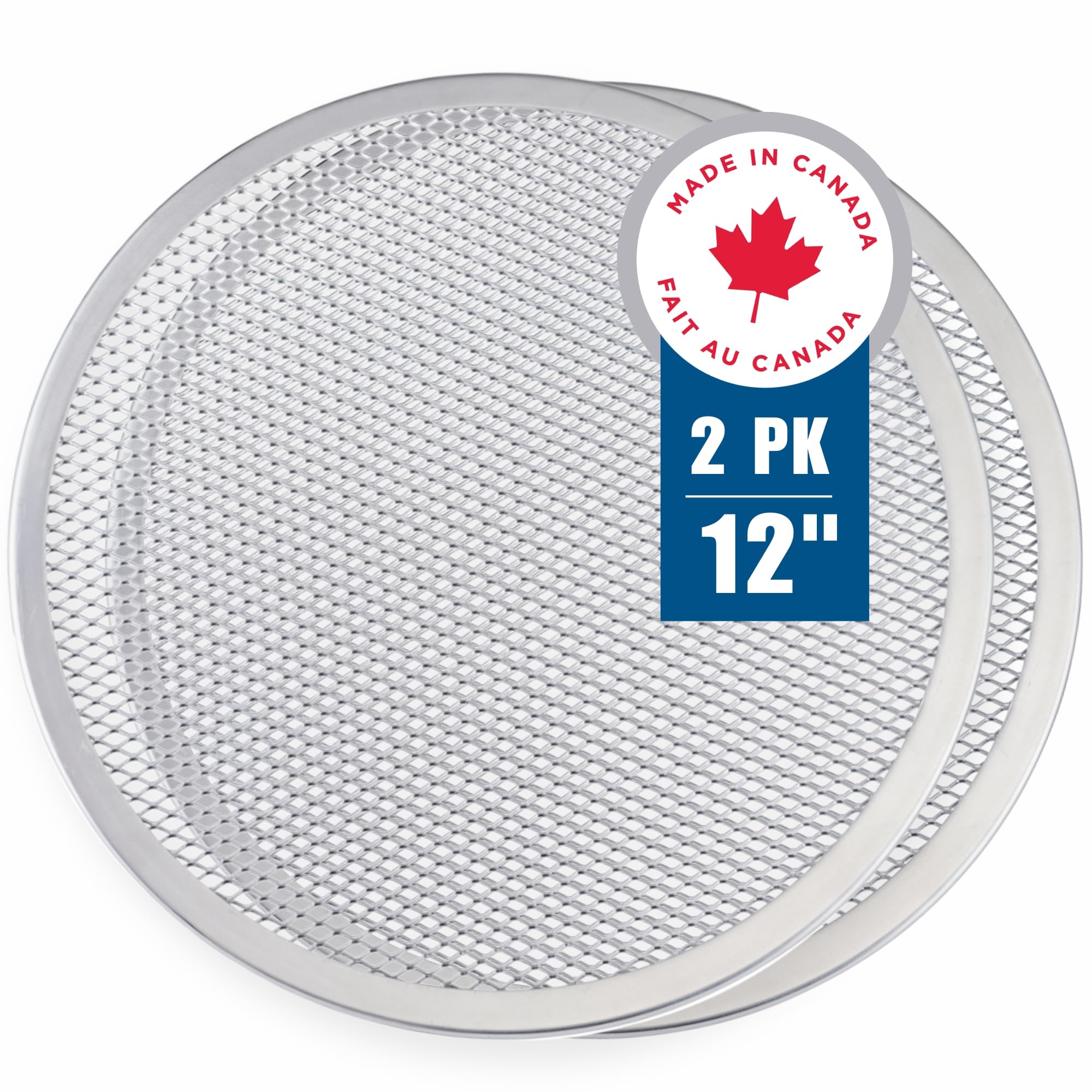 Norjac 12 Inch Pizza Screen, 2 Pack – Aluminum Mesh for Oven, Seamless, Rust-Free, Durable Baking Trays for Crispy Crusts. Made in Canada