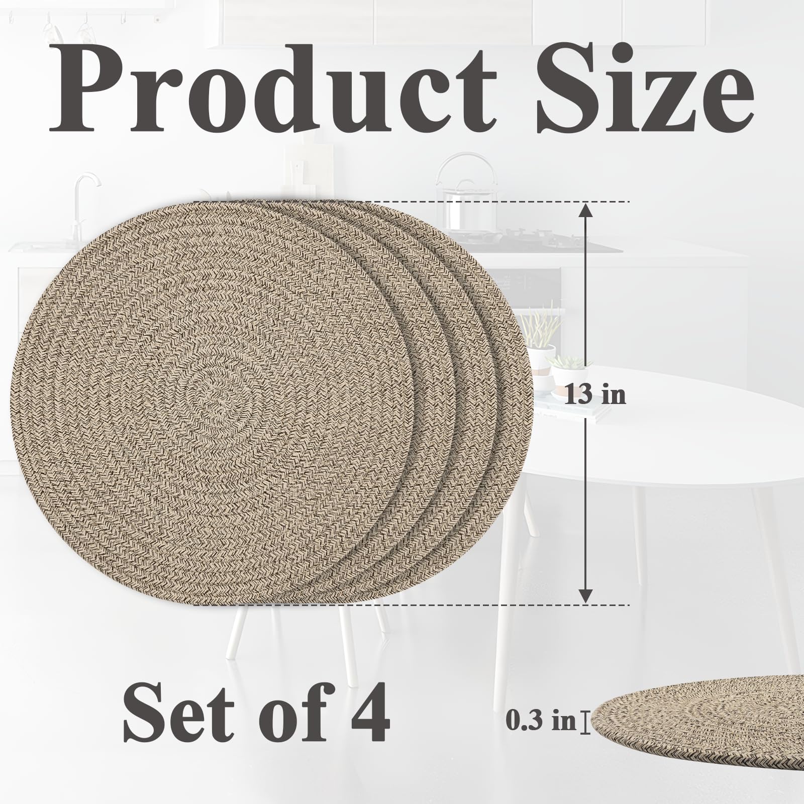 Round Placemats Set of 4, Cotton Rope Thick Place Mats, Heat Resistant Woven Table Mats, Hot Pads for Kitchen, 13 Inches Braided Placemat for Farmhouse and Kitchen Table Decor (Brown)
