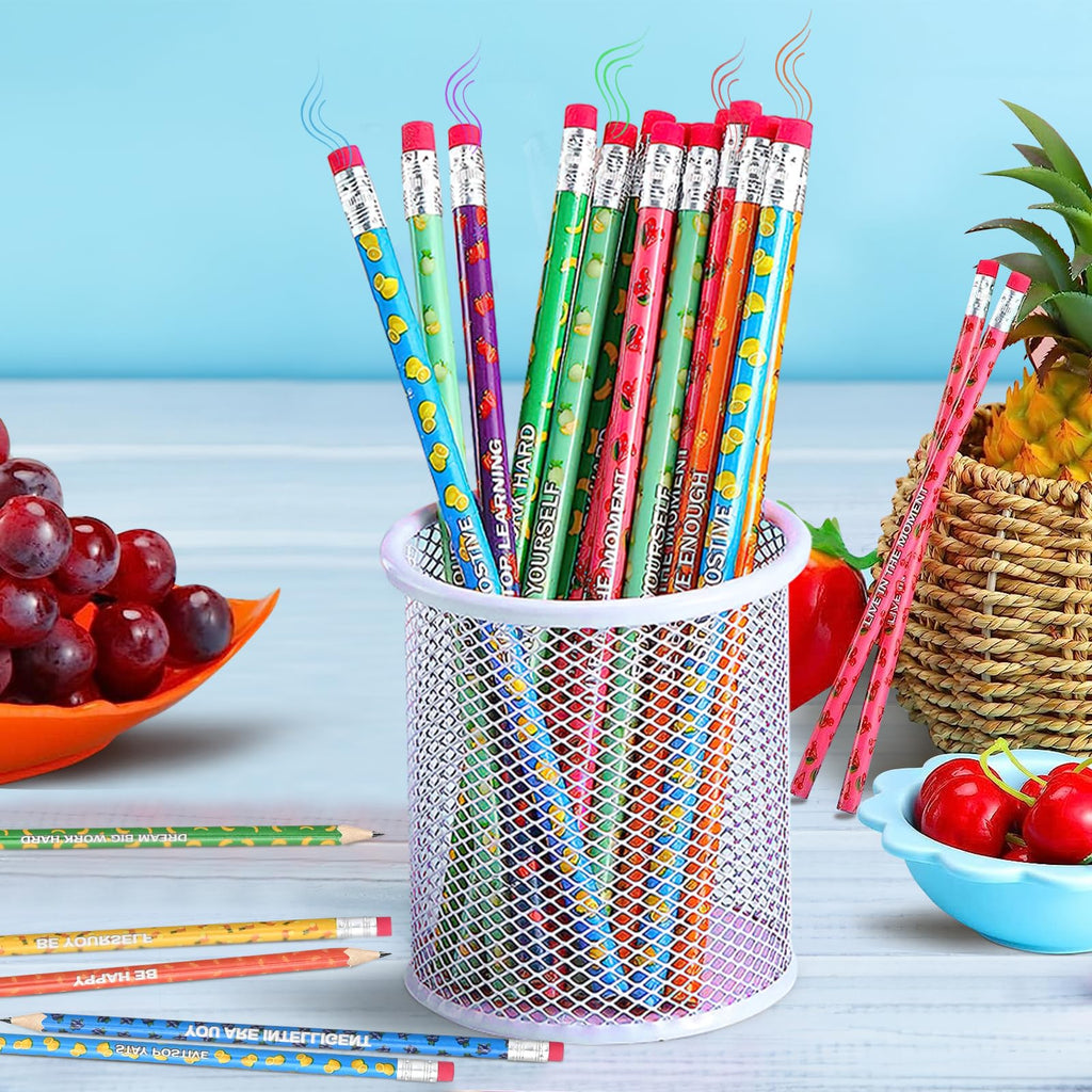120 Pcs Wooden Pencils with Eraser Bulk, Scented Inspirational Pencils Student Colorful Fruit Pencils Cute HB Pencils Wood Graphite Pencil for Girls Kids Boys School Students Gifts Supplies