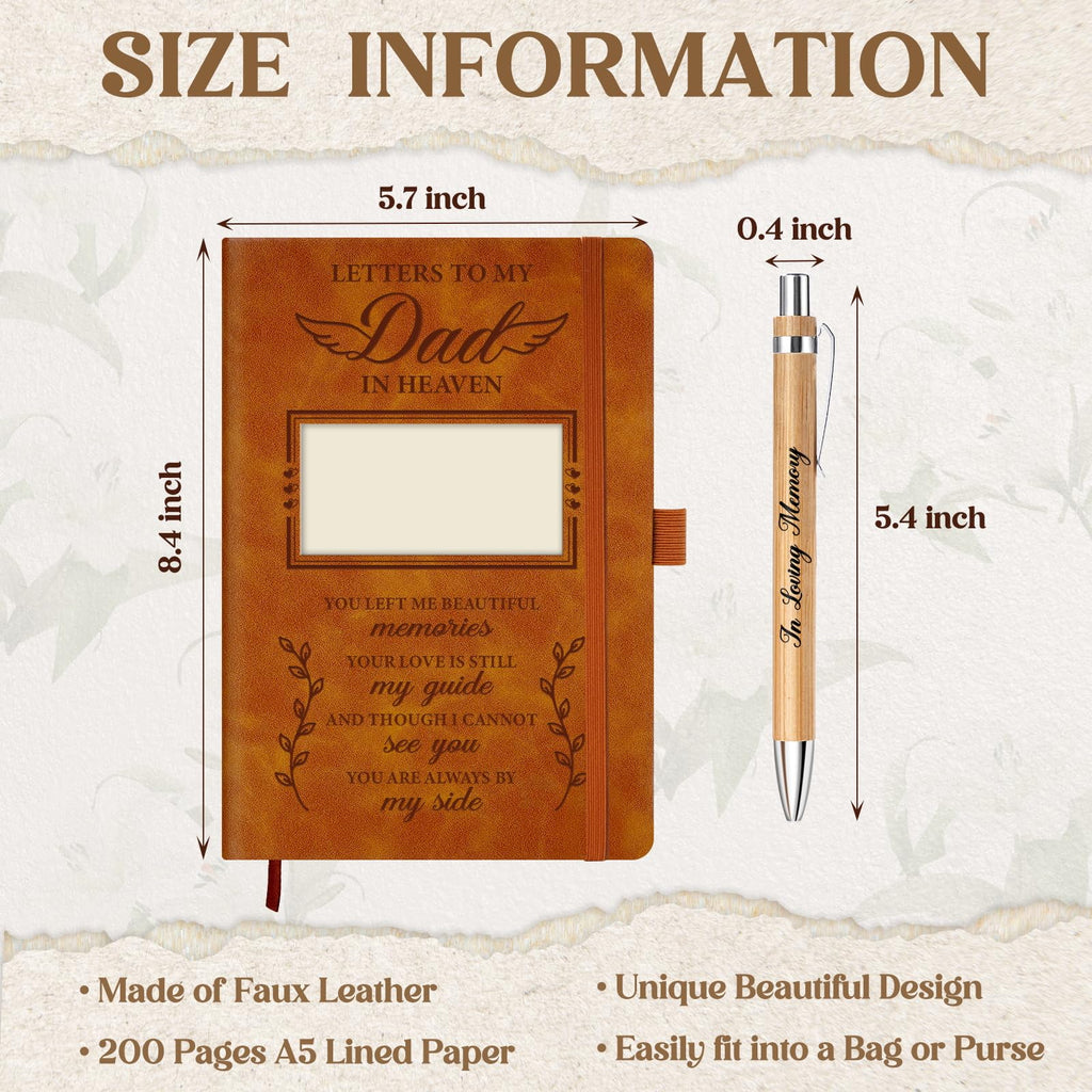 Memorial Gifts For Loss Of Dad, Grief Journal With Photo Insert, Letters To My Father In Heaven, Loss Of Father Sympathy Gift - 200 Pages Notebook A5 With Pen