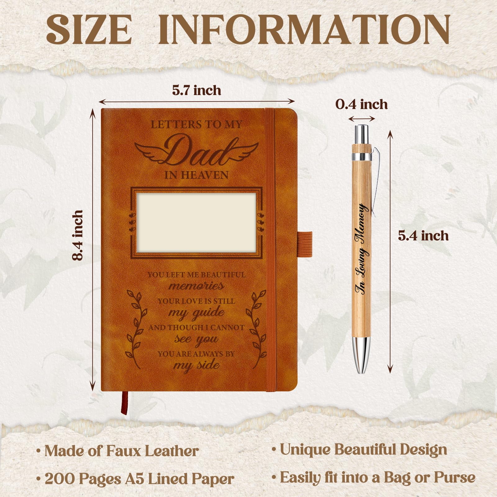 Memorial Gifts For Loss Of Dad, Grief Journal With Photo Insert, Letters To My Father In Heaven, Loss Of Father Sympathy Gift - 200 Pages Notebook A5 With Pen