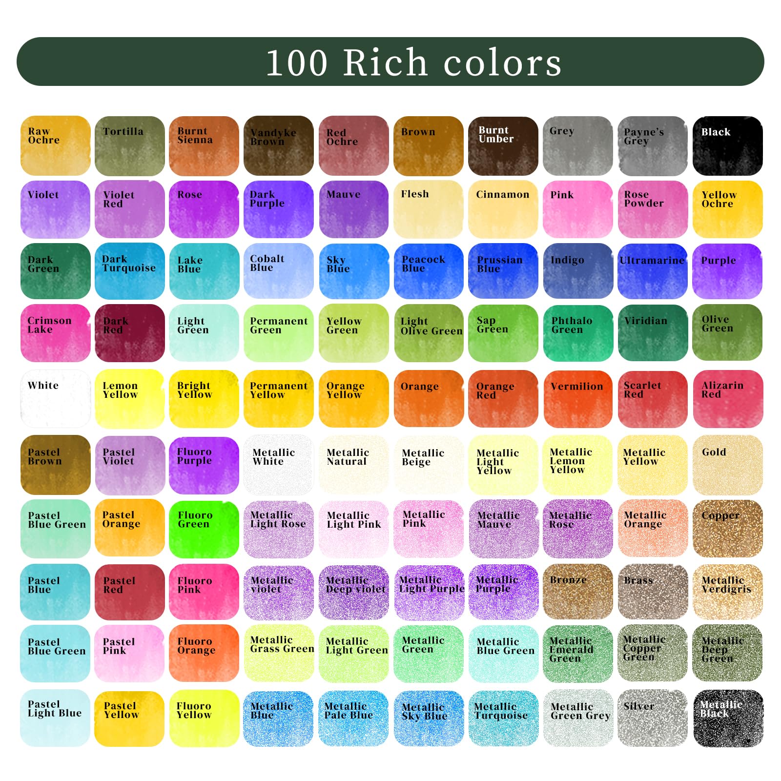 Artecho Watercolor Paint Set 100 Colors in Portable Box Including, Travel Watercolor Set with Watercolor Papers, Brushes and other Tools, Idea for Artists and Hobbyists