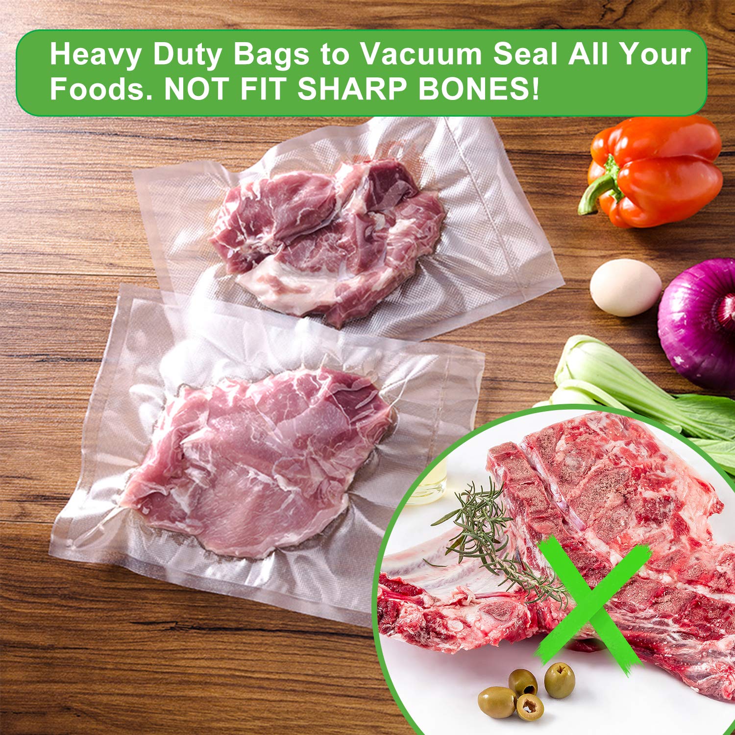 Vacuum Sealer Bags for Food Saver 200 Quart 8x12 Inch Seal a Meal, Commercial Grade, BPA Free, Heavy Duty, Great for Vacuum storage, Meal Prep or Sous Vide