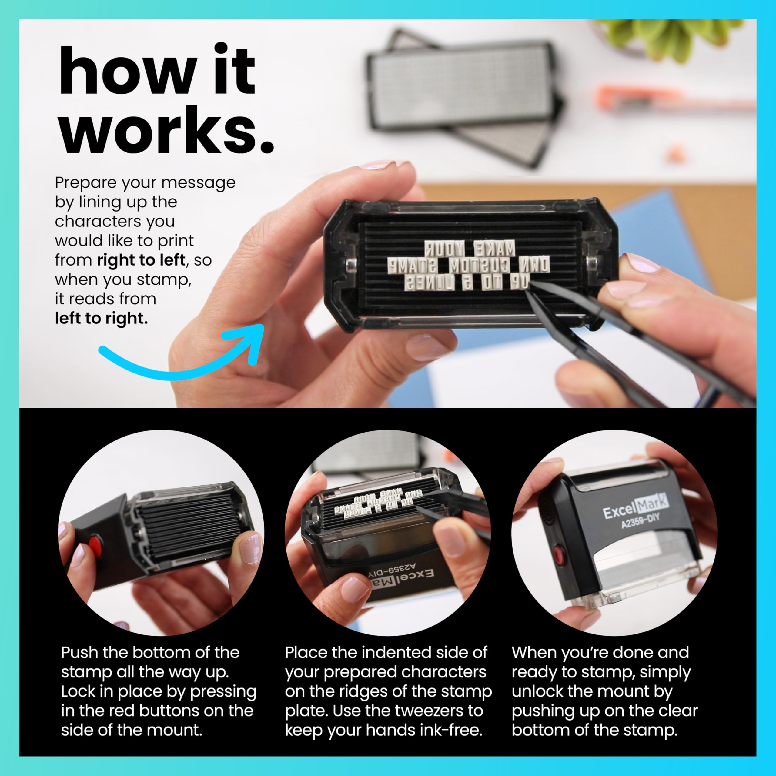 ExcelMark Self-Inking Do It Yourself Stamp Kit - A2359-DIY - Black Ink
