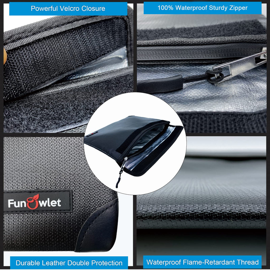 Fireproof Waterproof Money Document Bag - with 4200°F Heat Insulated Safe Storage Pouch with Zipper, Upgraded 8 Layers of Functional Material for Valuables (13.9"x10.6" Black)