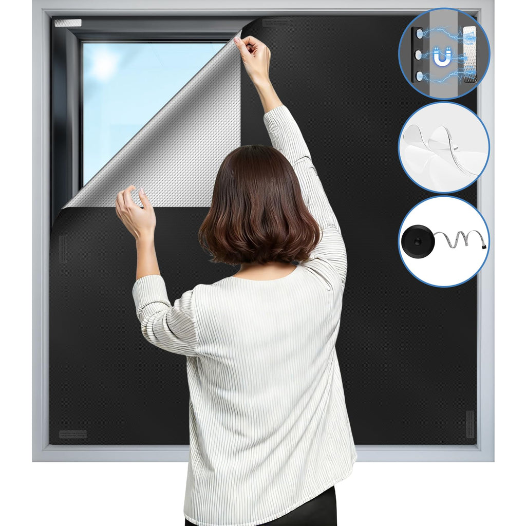 100% Magnetic Blackout Blinds 300 x 148 cm, Portable Black Out Shades Blackout Curtains for Bedroom, Media Room, Nursary, RV, Black Out Window Cover No Drill with Strong Magnets