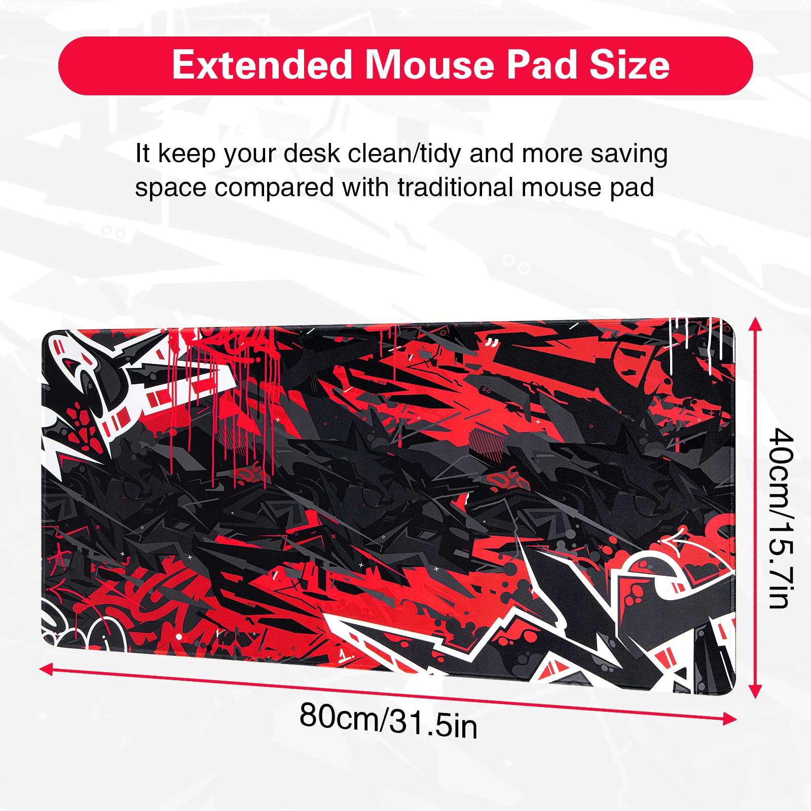 Canjoy Gaming Mouse Pad, Large Extended Mouse Pad 31.5x15.7inch Big Computer Mousepad for Home Office Gaming Work (Black Red)
