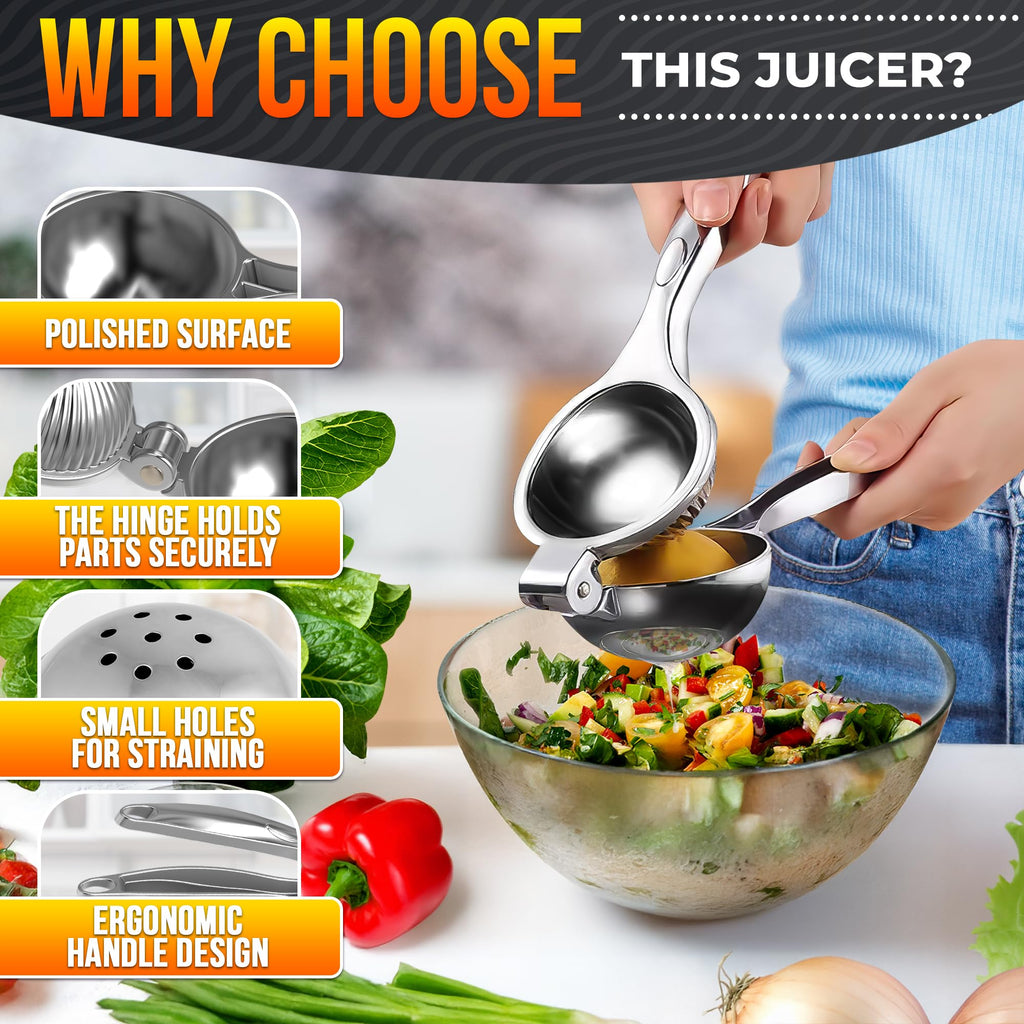 Stainless Steel Lemon Squeezer Manual - Threaded Groove Fresh Lemon Juicer Hand Press Stainless Steel Lemon Squeezer Manual Press Heavy Duty for Restaurant, Kitchen - Ergonomic Handle Lemon Press