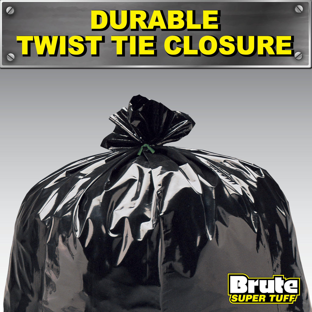Brute Super Tuff Heavy Duty Contractor Bags, Large Trash Bags, Twist Tie Closure, Black, 55 Gallon, 15 Count