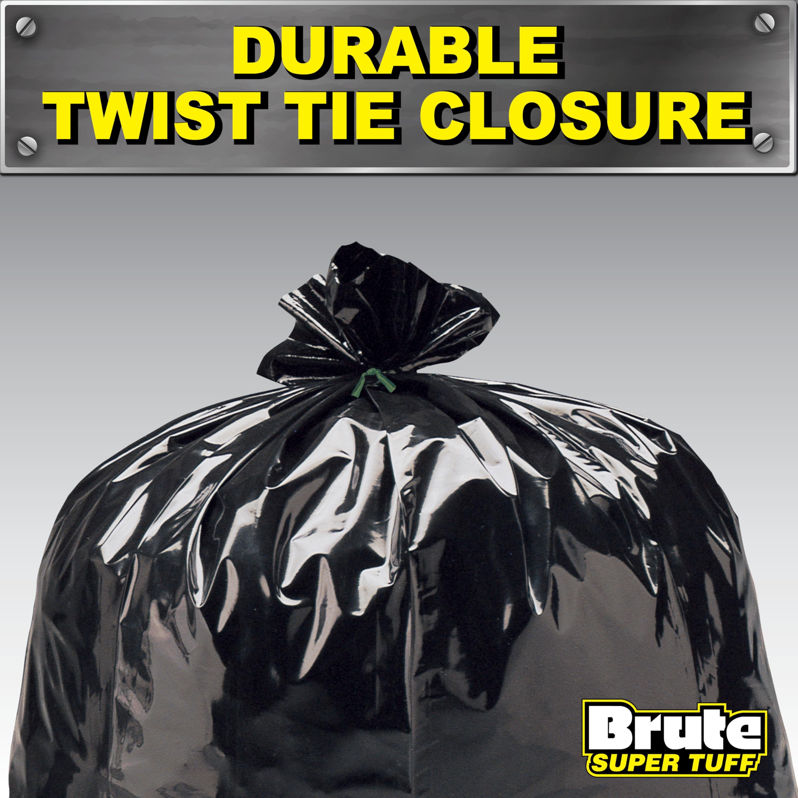 Brute Super Tuff Heavy Duty Contractor Bags, Large Trash Bags, Twist Tie Closure, Black, 55 Gallon, 15 Count