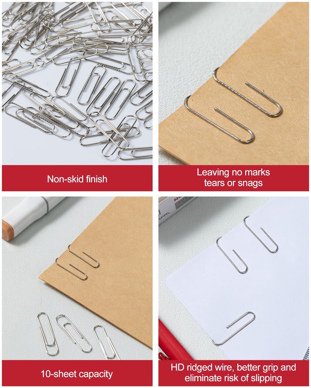 PAPERPAL #1 Nonskid Paper Clips, 2000 Medium Paper Clips (20 Boxes of 100 Each), Bulk Paperclips for Office School & Personal Use, Daily DIY, 1-2/7" Silver Heavy Duty Non-Skid Paper Clip Standard Size