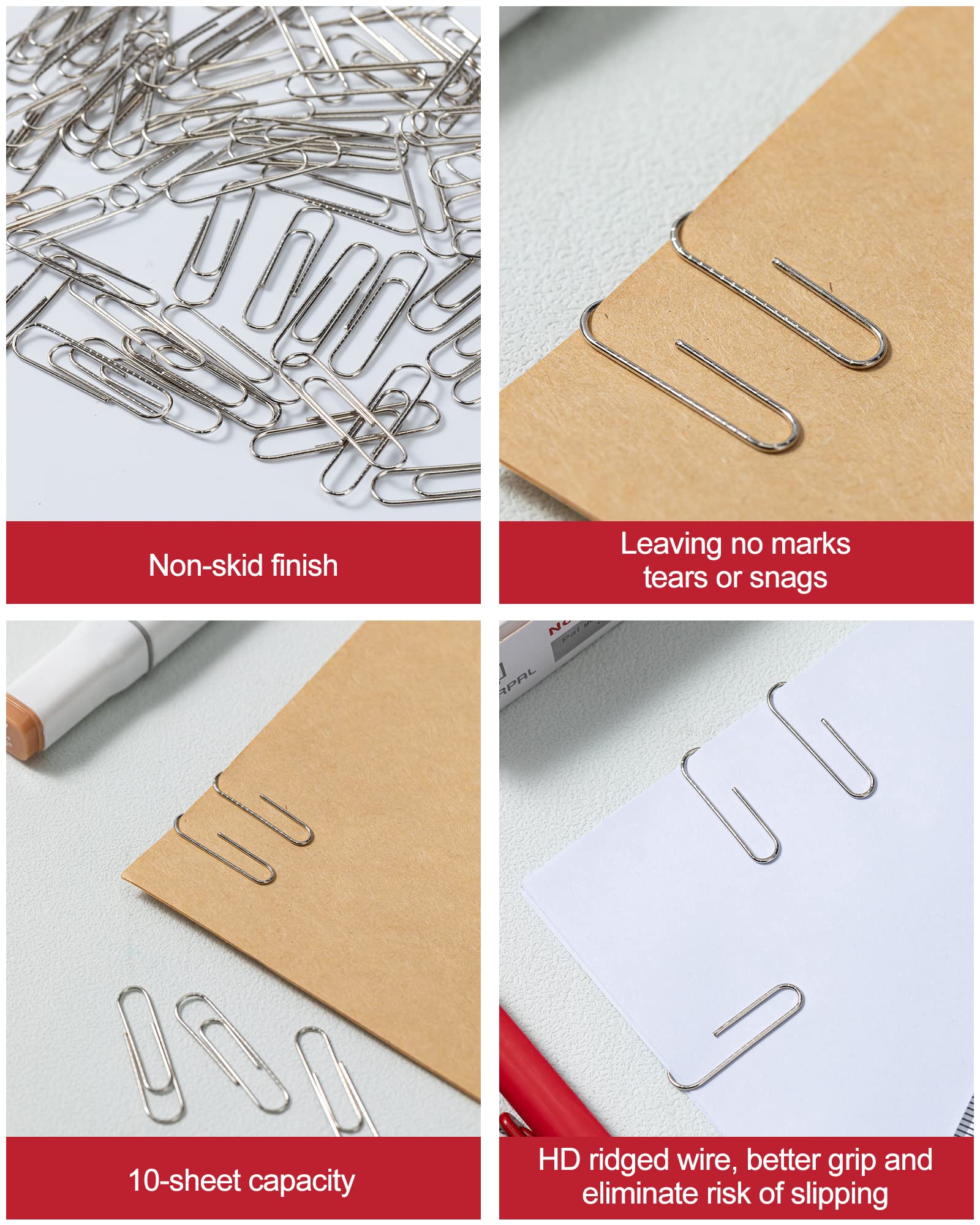 PAPERPAL #1 Nonskid Paper Clips, 2000 Medium Paper Clips (20 Boxes of 100 Each), Bulk Paperclips for Office School & Personal Use, Daily DIY, 1-2/7" Silver Heavy Duty Non-Skid Paper Clip Standard Size