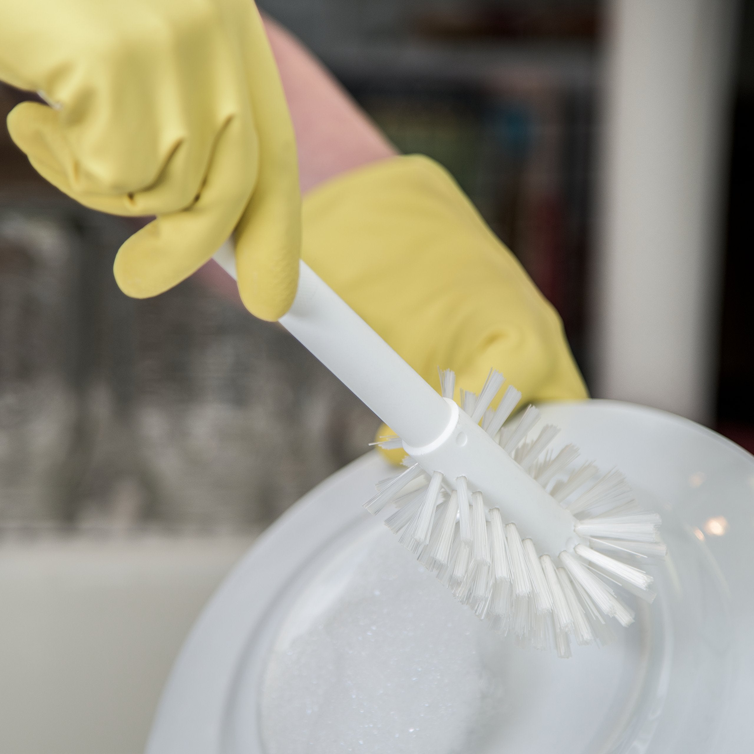 Carlisle FoodService Products Plastic Dish Brush with Handle, Soak Proof, Scrub Brush with Break Resistant Handle for Cleaning, 12 Inches, White