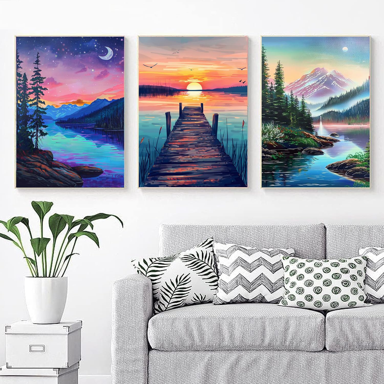 EWJRNSF 6 Pack 5D Diamond Painting Kits for Adults, Diamond Art Kits for Beginners of All Ages, Round Full Drill Painting by Numbers Crafts Home Wall Decor 12 x 16 Inches Landscape