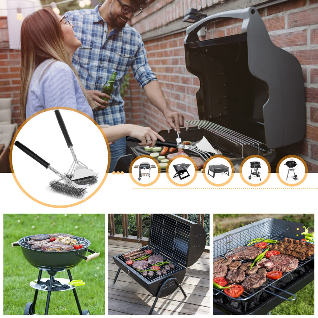 BBQ Grill Brushes, 2 Packs BBQ Brush Cleaner for Grill, Stainless Steel BBQ Cleaning Brush with Scraper, BBQ Brush Bristle Free Suitable for Gas, Charcoal, Infrared & Barbecue Grill