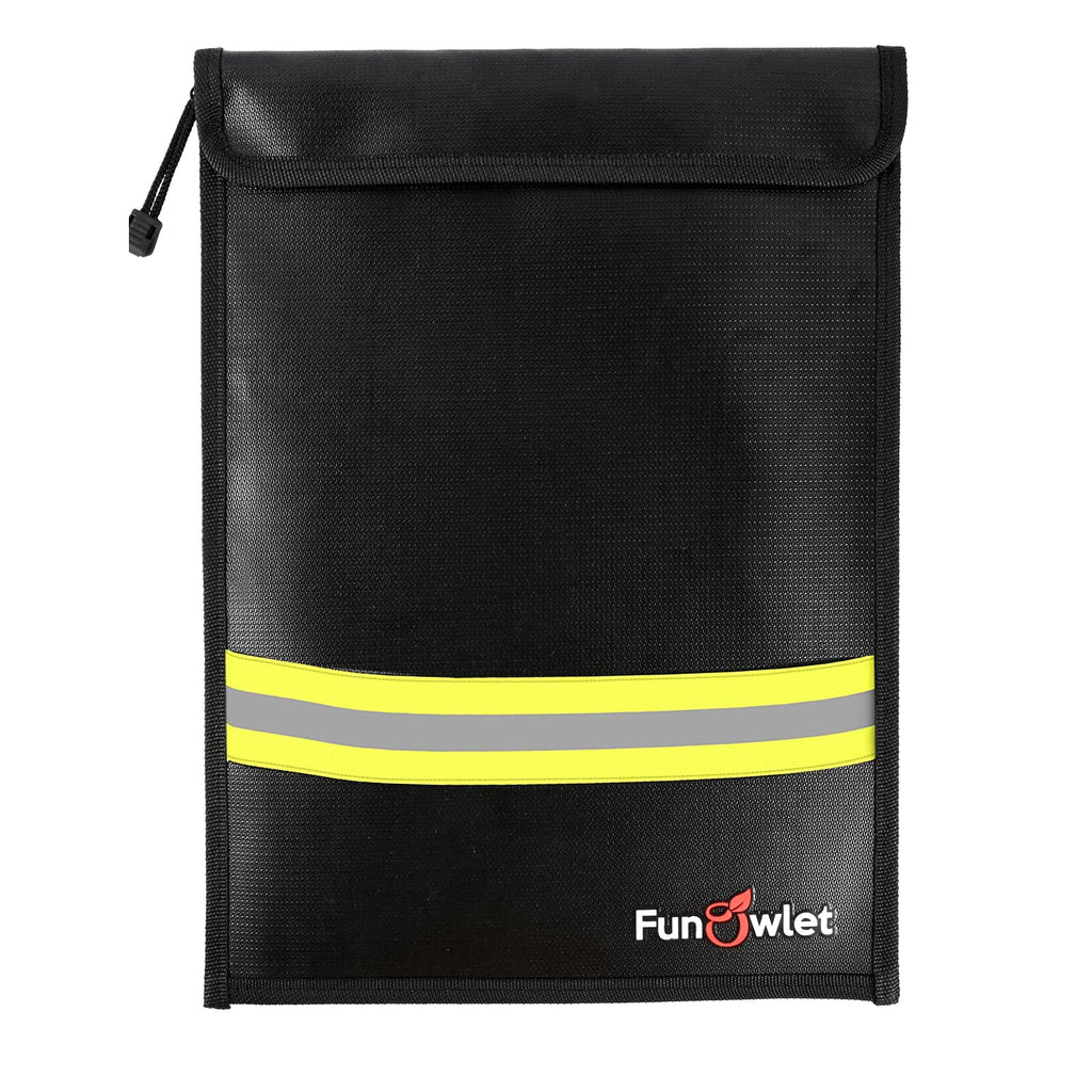 Fireproof Waterproof Money Document Bag - 15" x 11" Upgraded Zipper Bags, Fire & Water Resistant Storage Organizer Pouch for A4 A5 Documents Holder,File,Cash,Jewelry,Passport,Tablet,Laptop (Black)