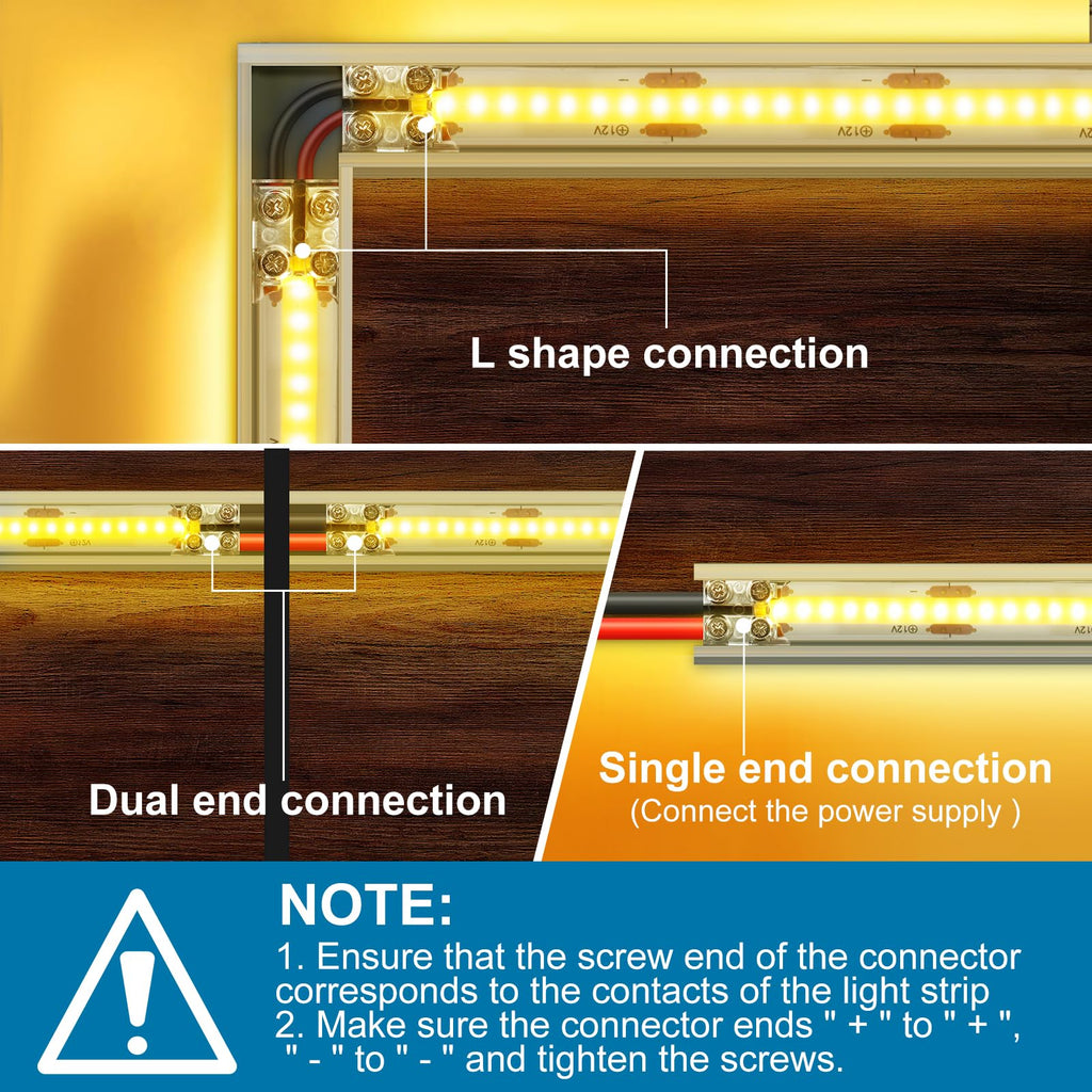 RGBZONE 15 PCS 2-pin 8mm LED Connectors Transparent Gapless Solderless LED Strip to Wire Connector with Screwdriver for 12V 24V COB/SMD Single Color LED Light Strips